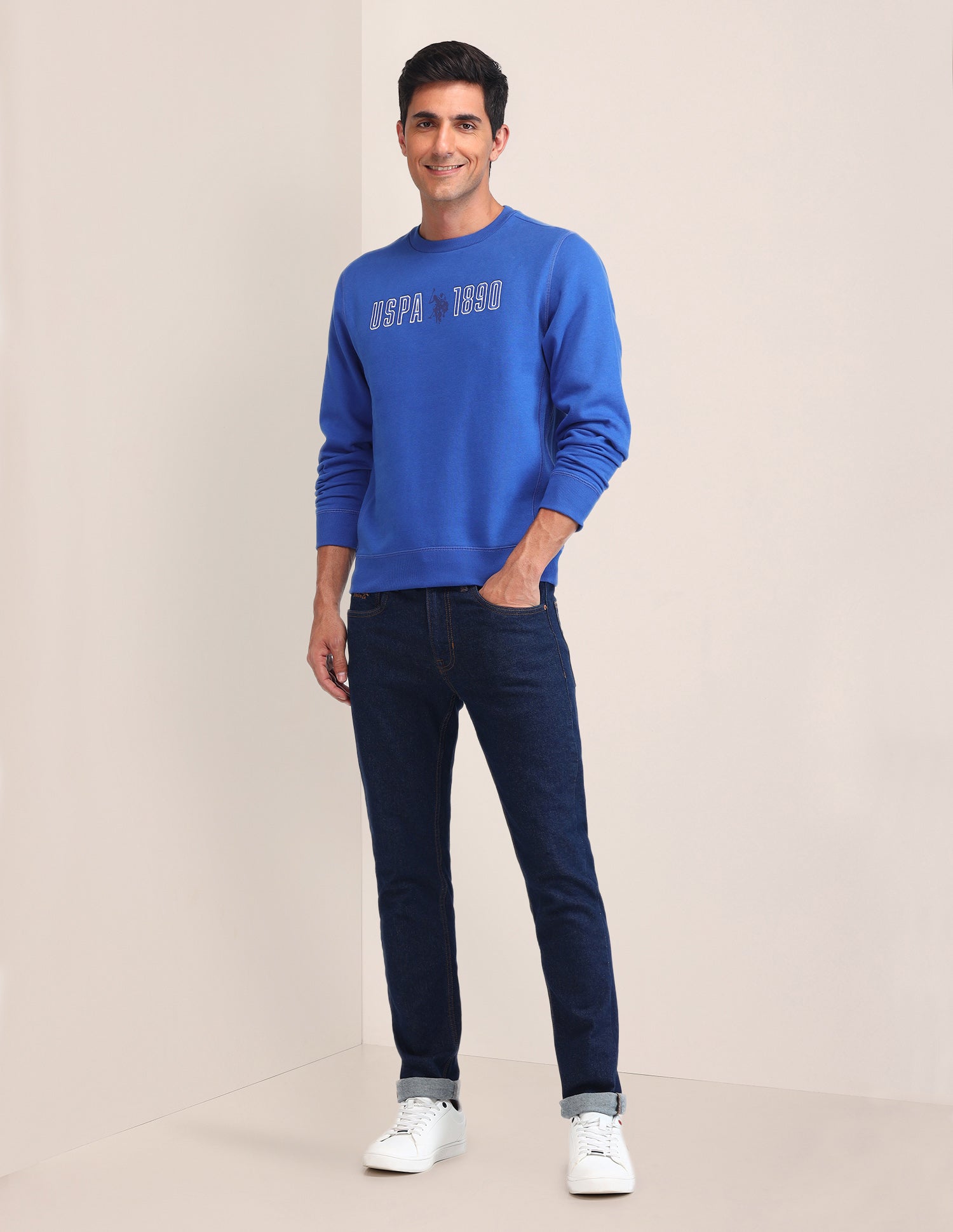 Brand Printed Regular Fit Sweatshirt Blue - U.S. Polo Assn. India | Large
