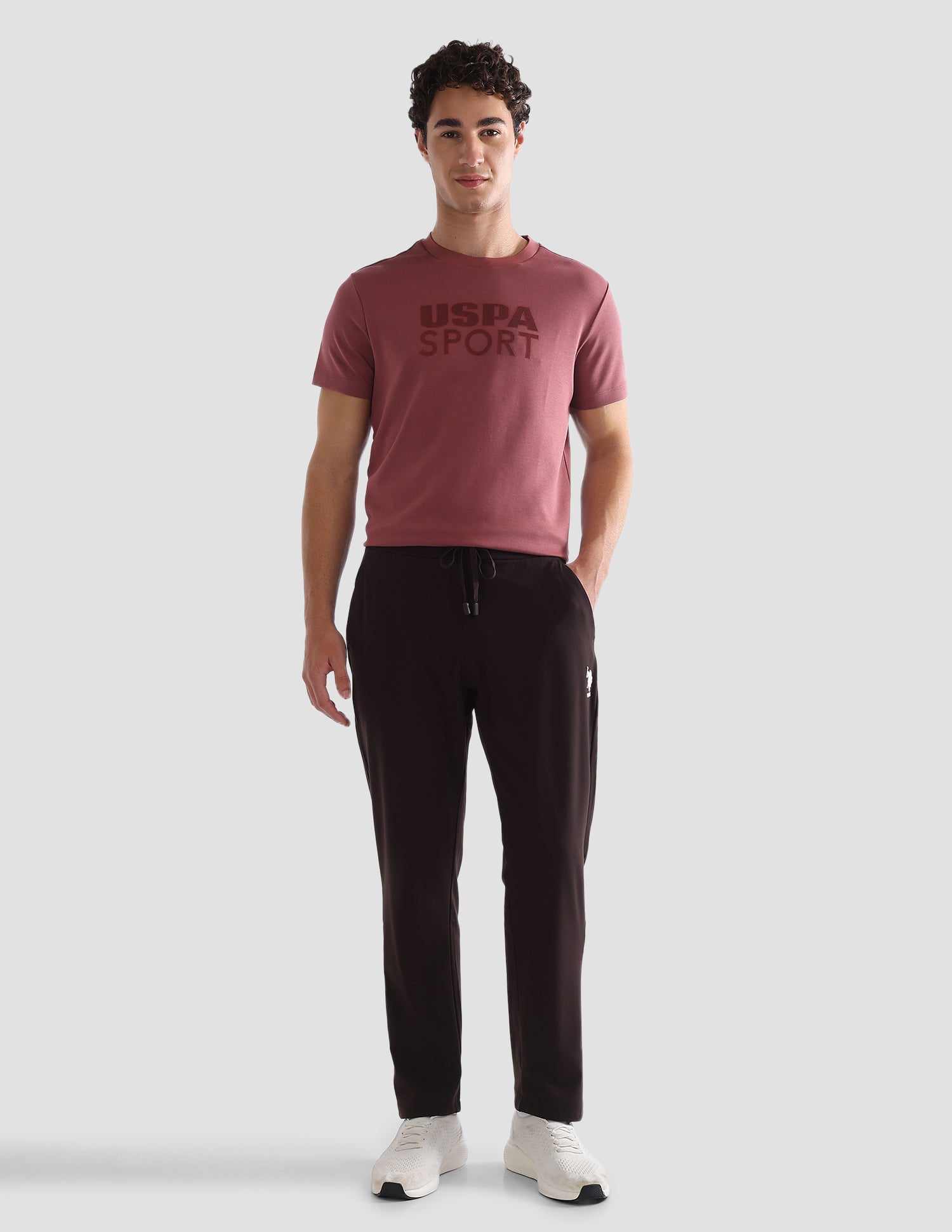 Slim Fit Mid Rise Active Track Pants Dark Brown - U.S. Polo Assn. India | Large
