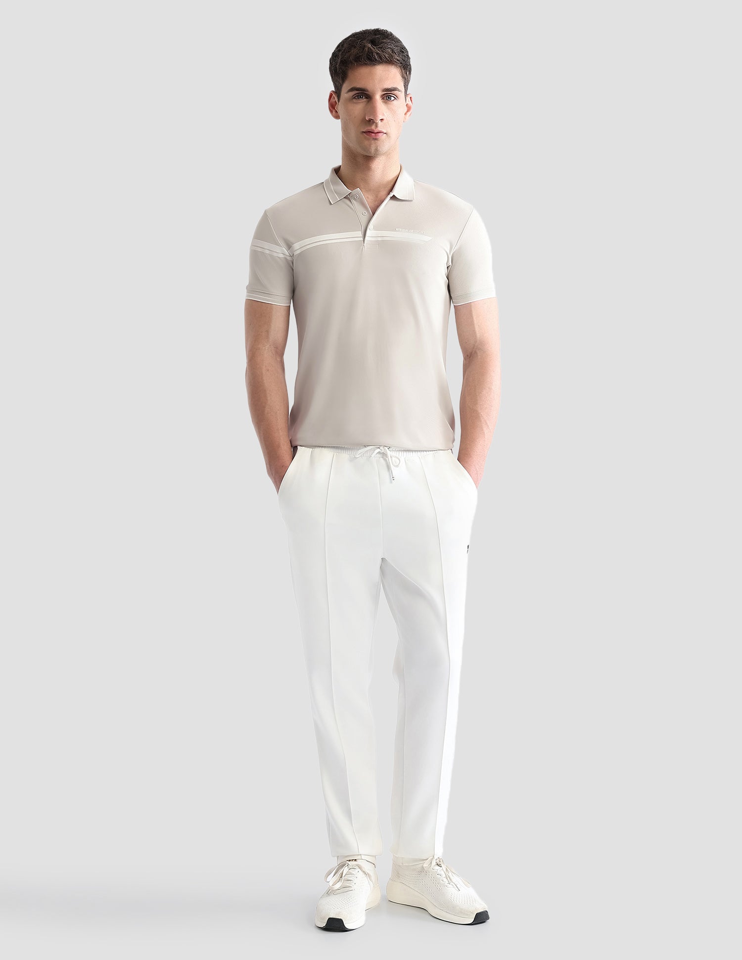 Solid Regular Fit Active Polo Shirt Beige - U.S. POLO ASSN. | Large