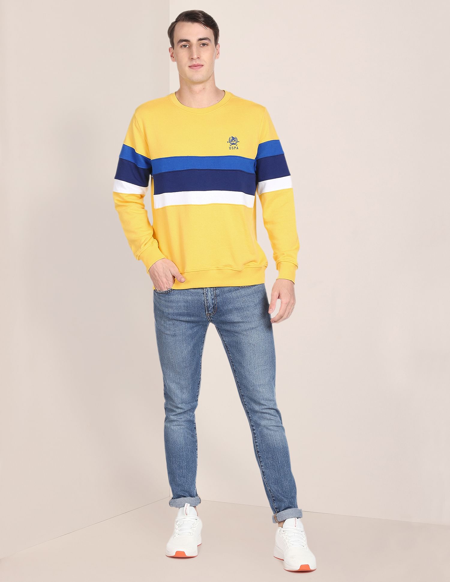 Crew Neck Panelled Sweatshirt Yellow - U.S. Polo Assn. India | Large
