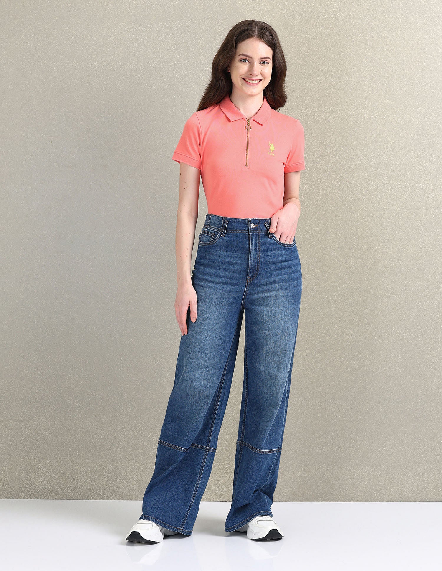 Cotton Stretch Zipper Polo Shirt Pink - U.S. POLO ASSN. | Large