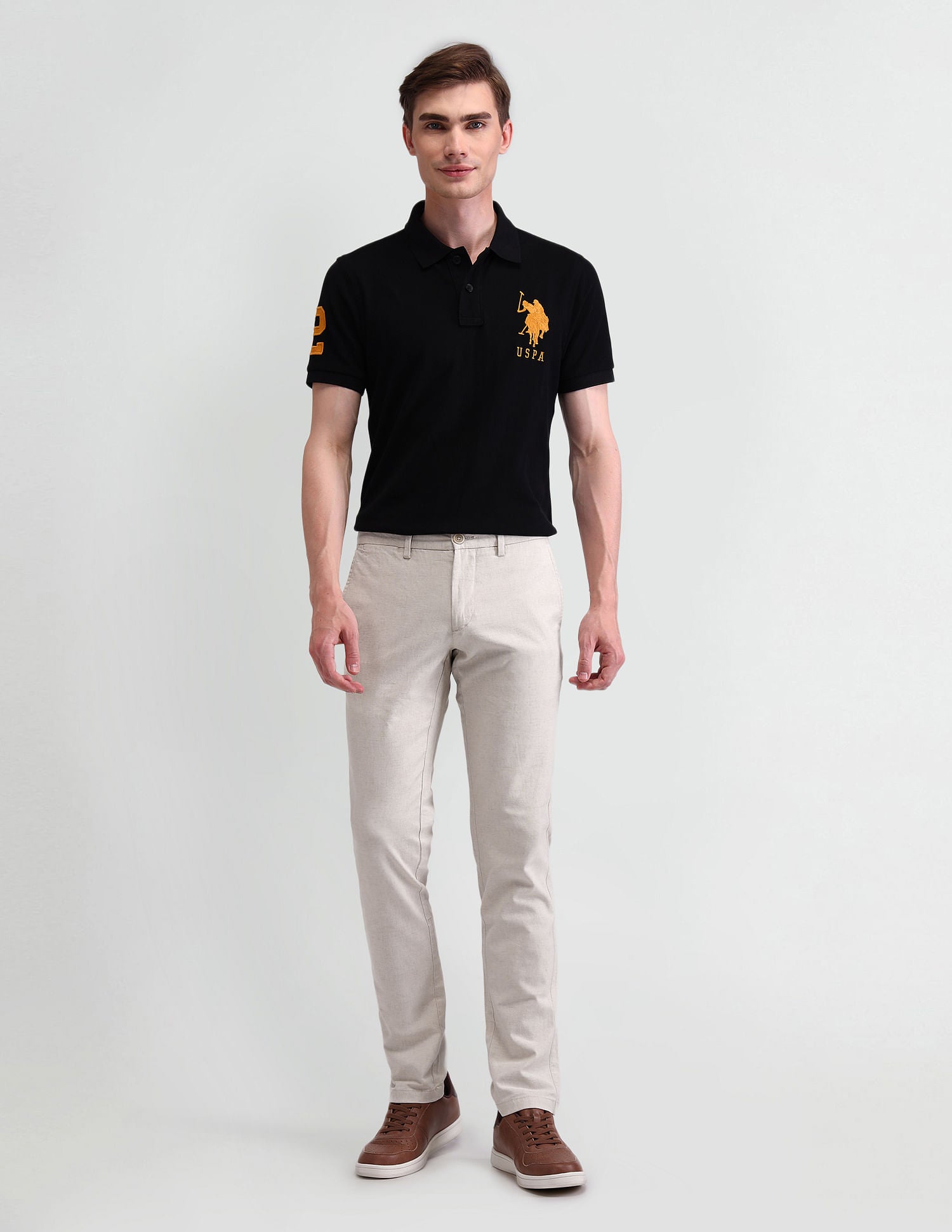 Denver Slim Fit Solid Trousers Natural - U.S. POLO ASSN. | Large