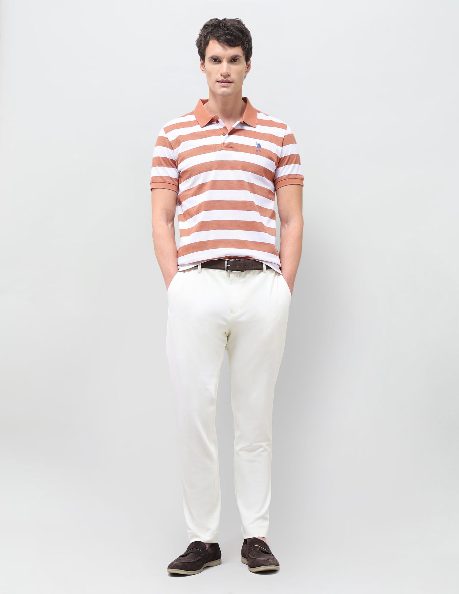 Horizontal Striped Slim Fit Polo Shirt Pink - U.S. Polo Assn. India | Large