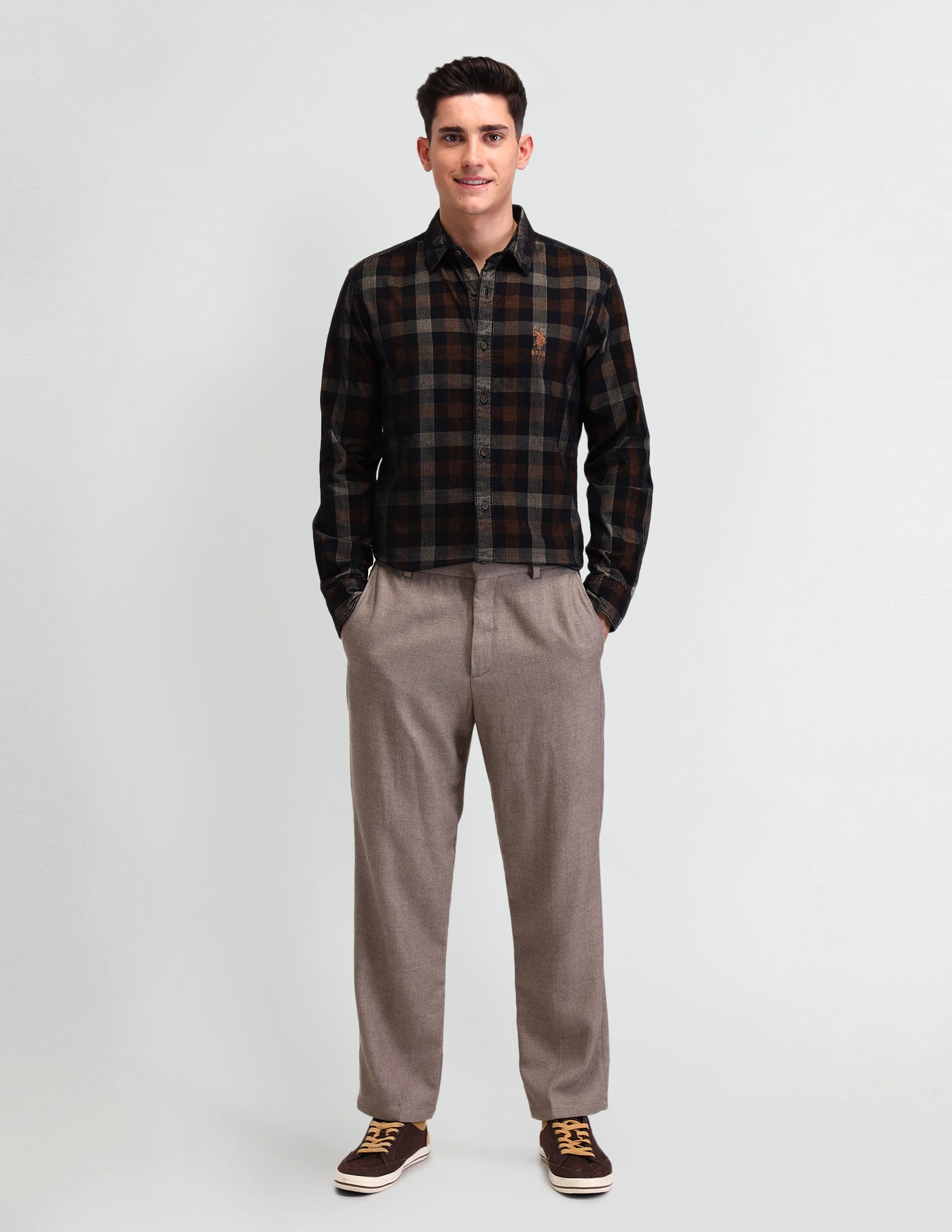 Plaid Checked Slim Fit Cotton Shirt Brown - U.S. Polo Assn. India | Large