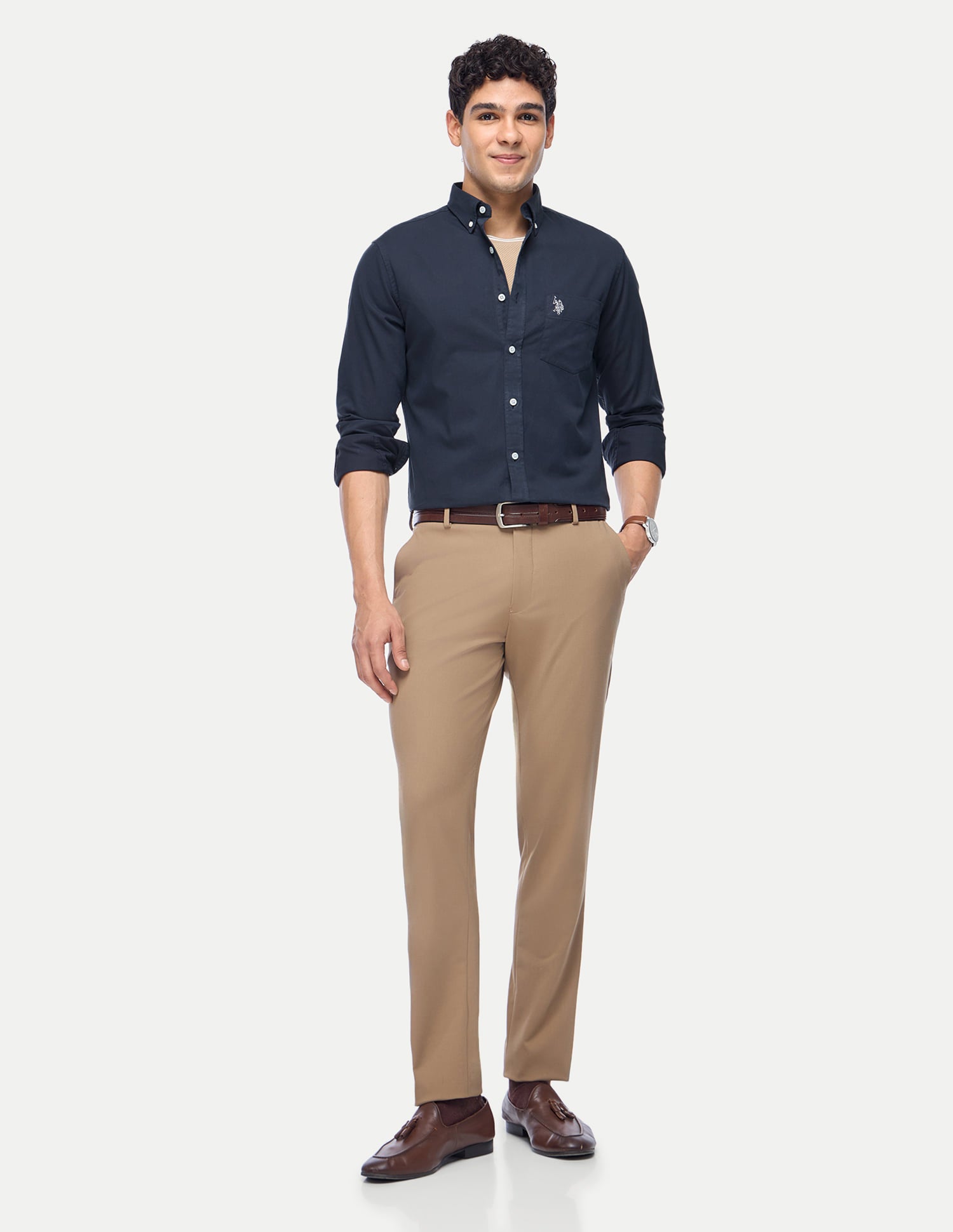 Tailored Fit Cotton Shirt Navy - U.S. Polo Assn. India | Large