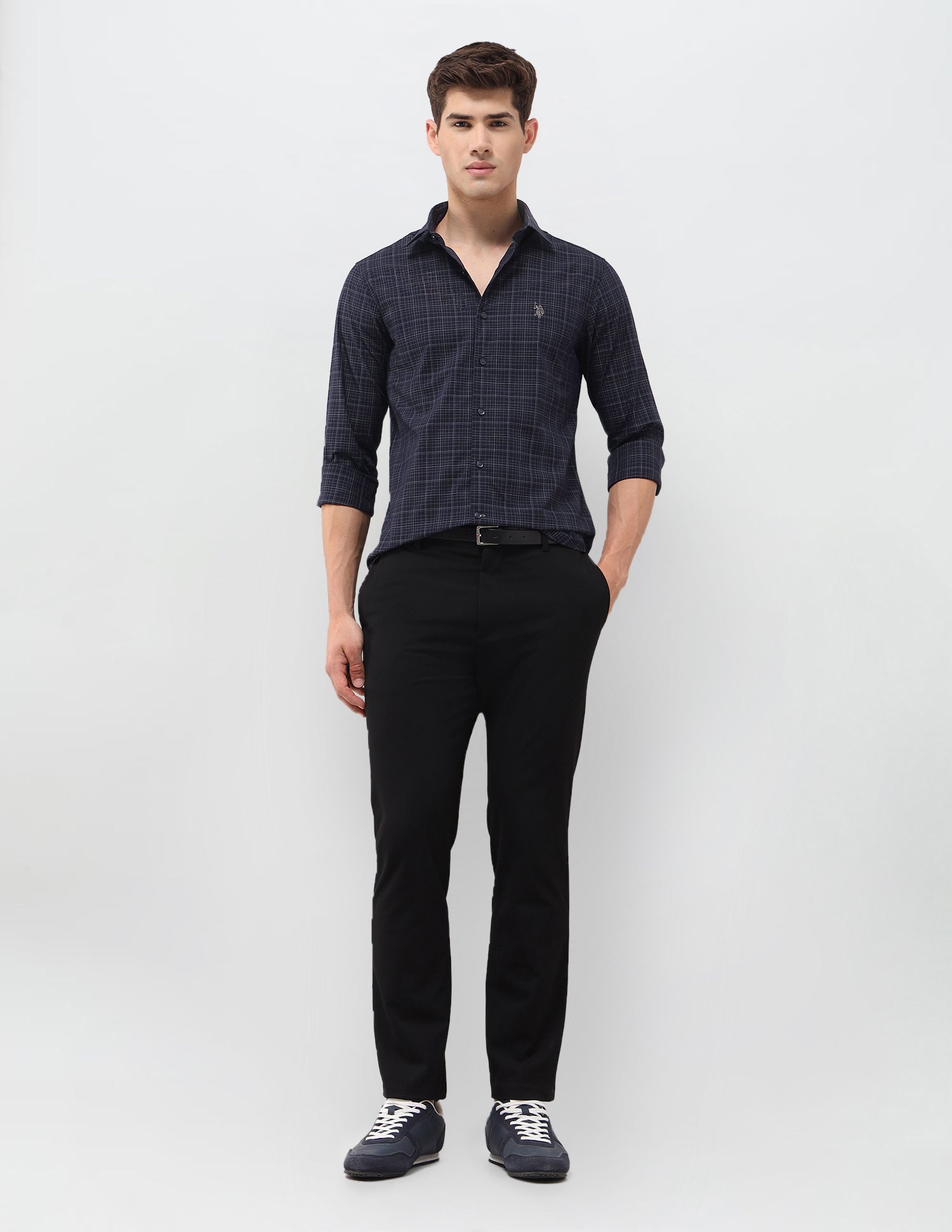 Grid Tattersall Checked Tailored Fit Shirt Navy - U.S. Polo Assn. India | Large