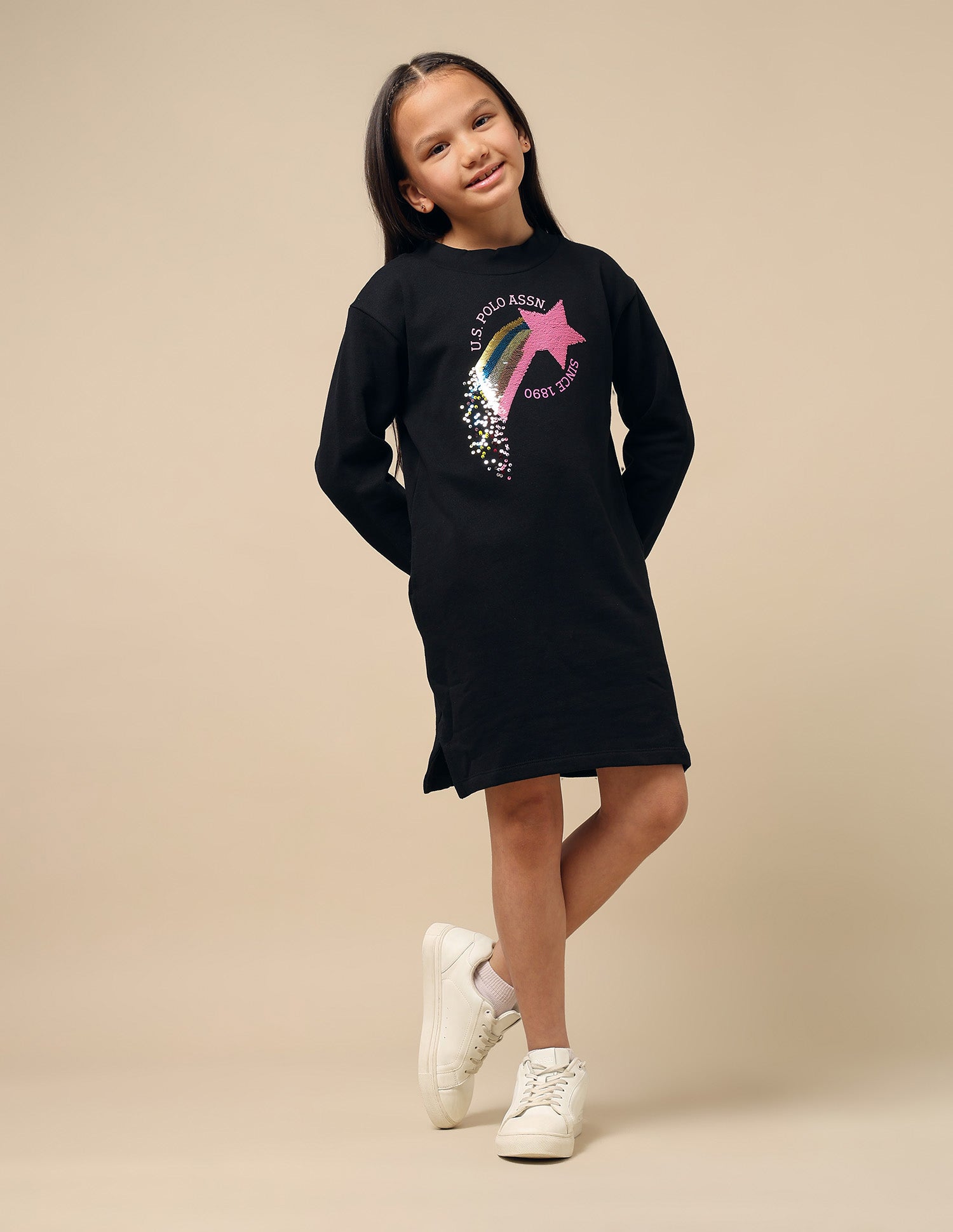 Girls Flip Sequin Sweat Dress Black - U.S. POLO ASSN. | Large