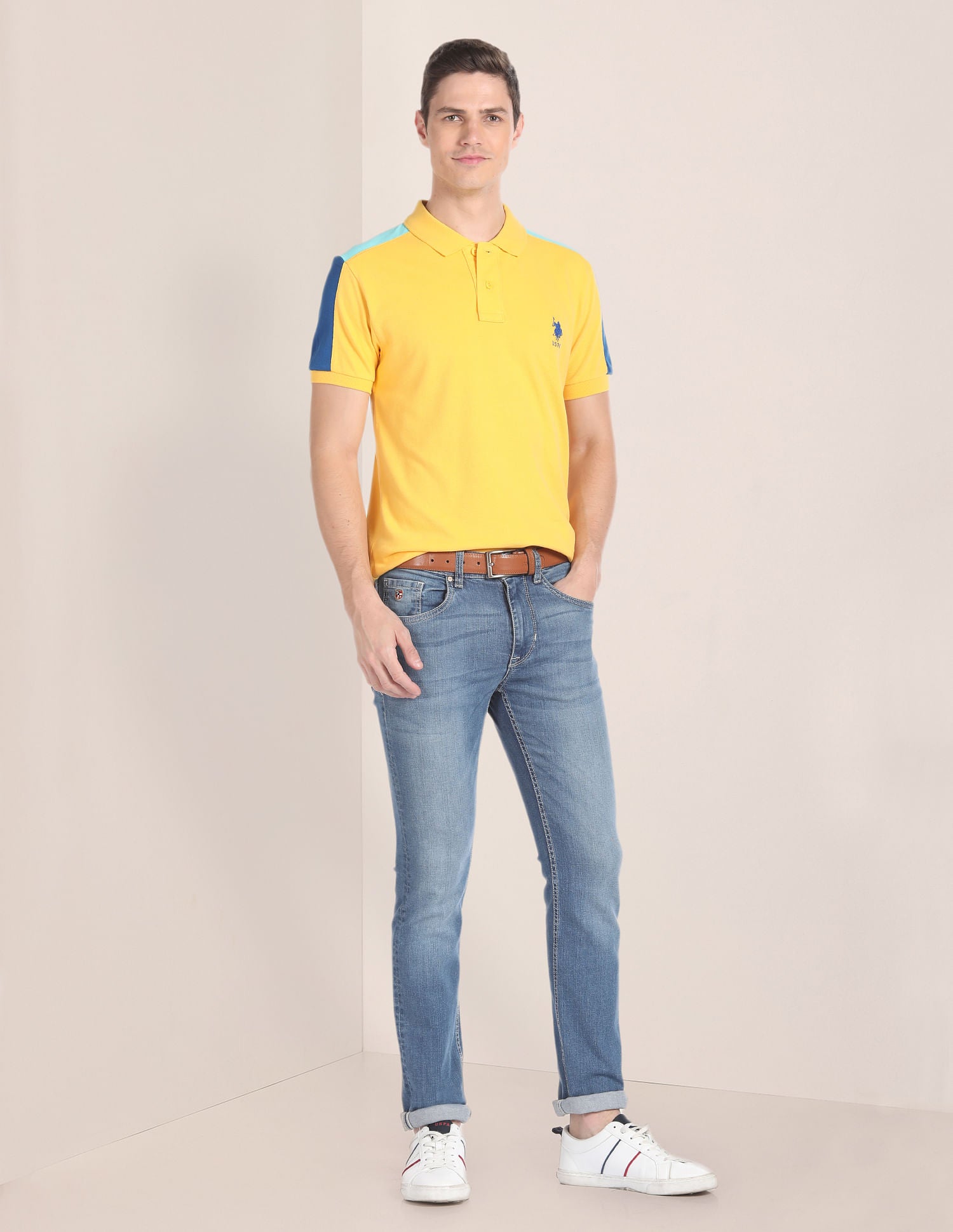 Colour Block Pique Polo Shirt Mustard - U.S. Polo Assn. India | Large