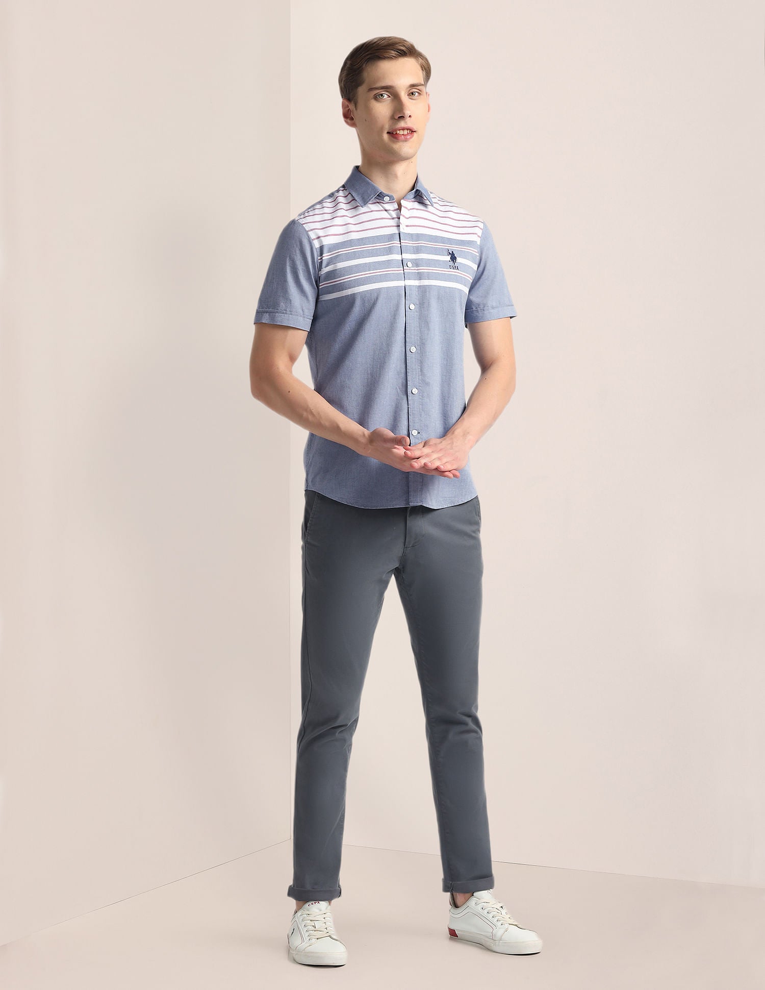 Horizontal Stripe Oxford Shirt Blue - U.S. Polo Assn. India | Large
