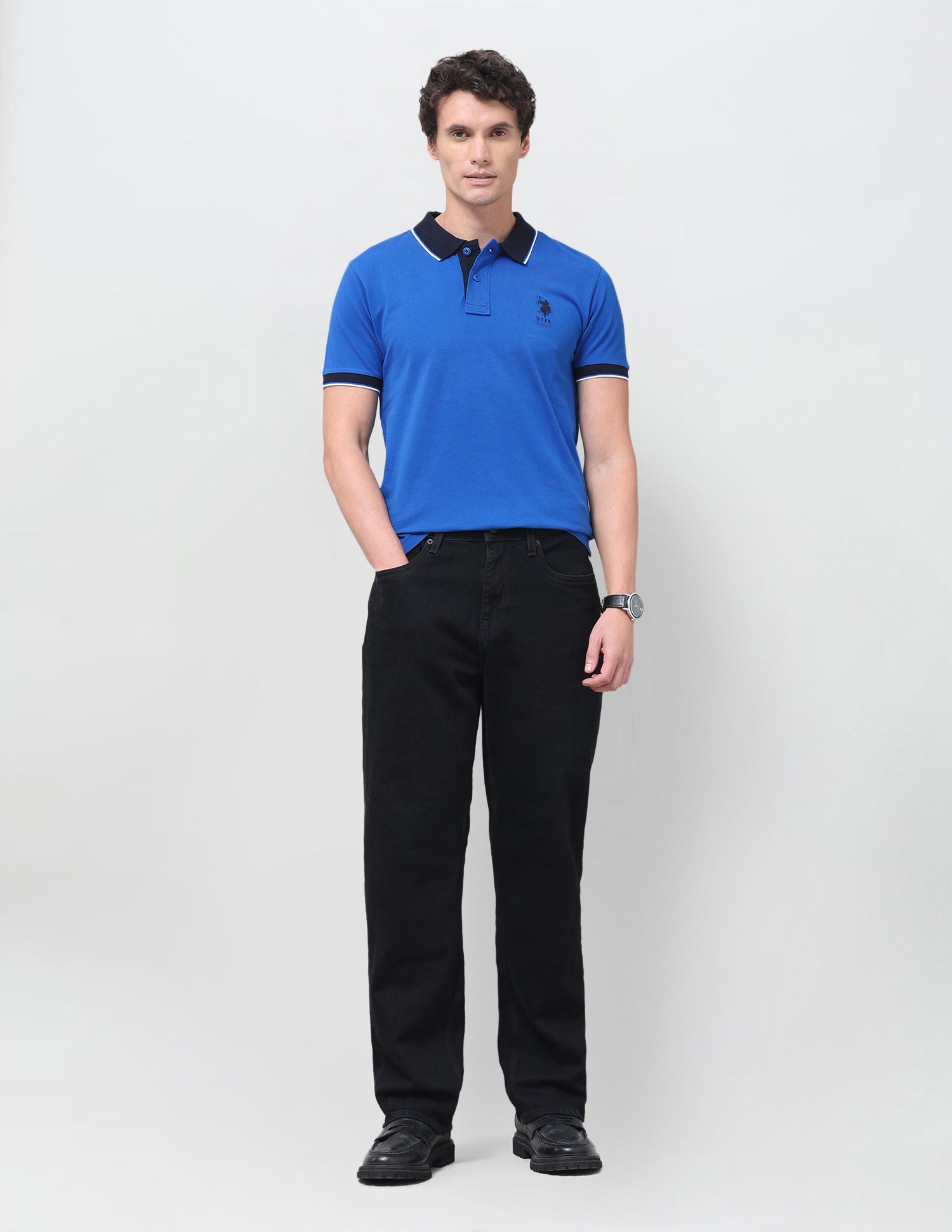Solid Slim Fit Polo Shirt Blue - U.S. Polo Assn. India | Large