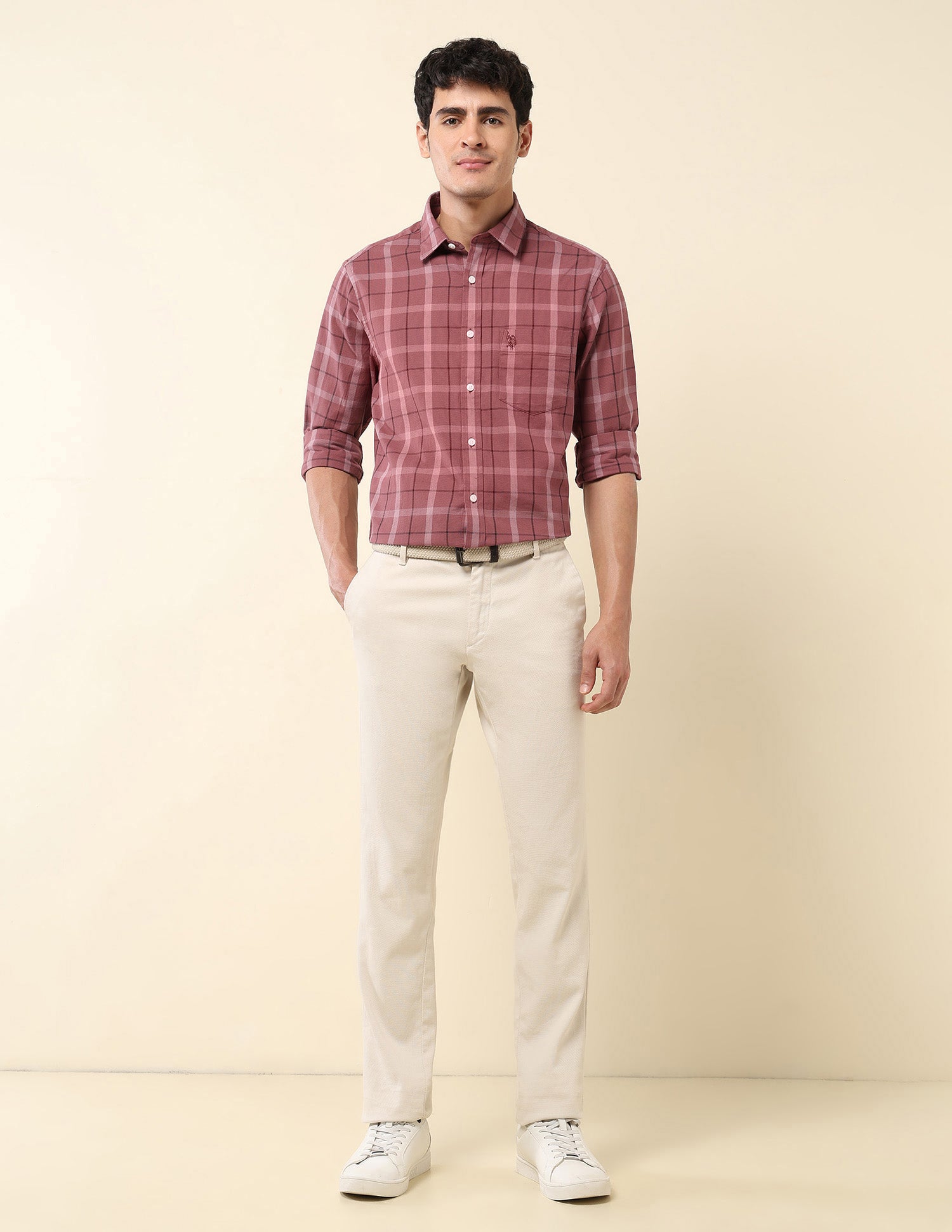 Grid Tattersall Checked Tailored Fit Shirt Pink - U.S. Polo Assn. India | Large