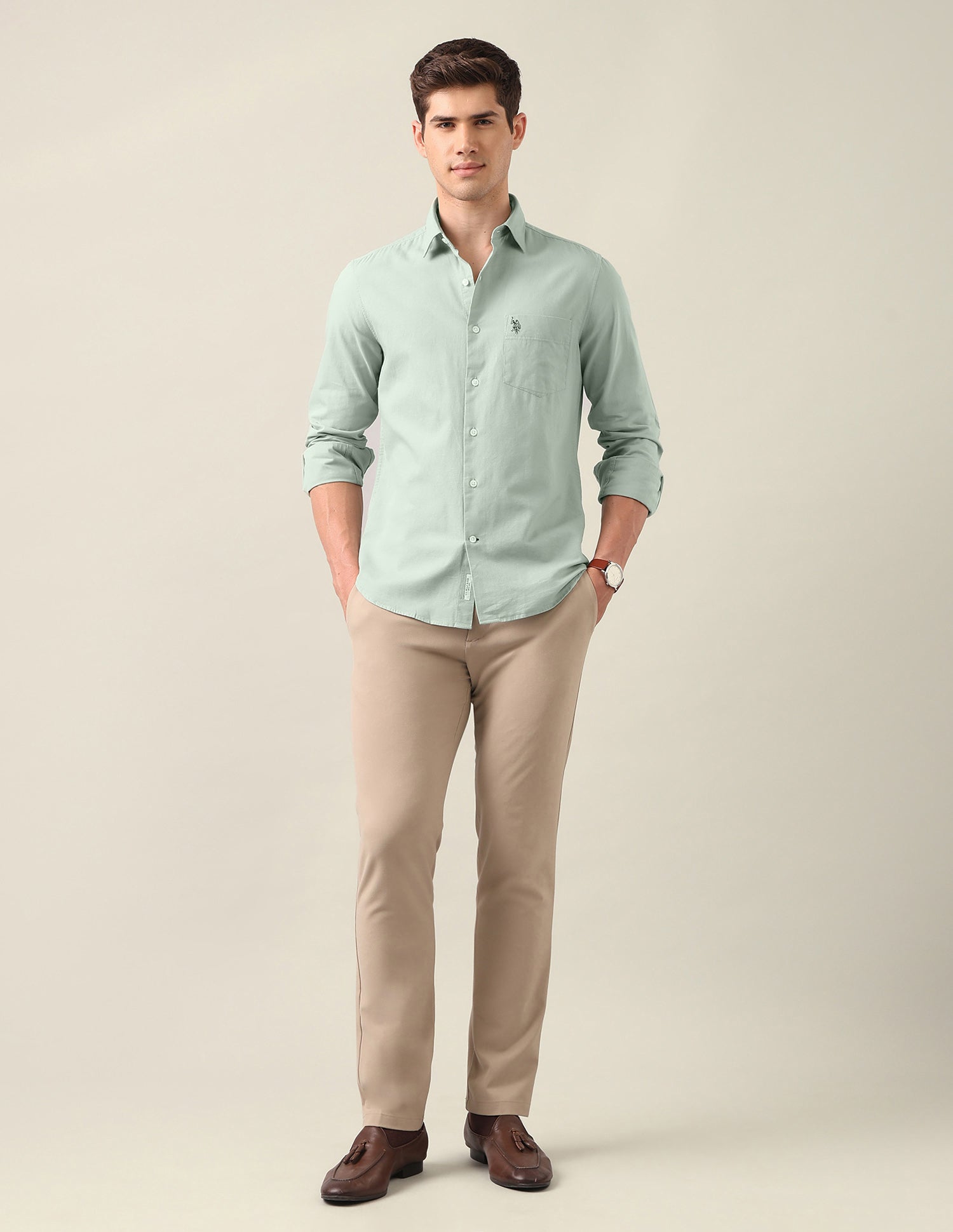 Tailored Fit Solid Shirt Green - U.S. Polo Assn. India | Large