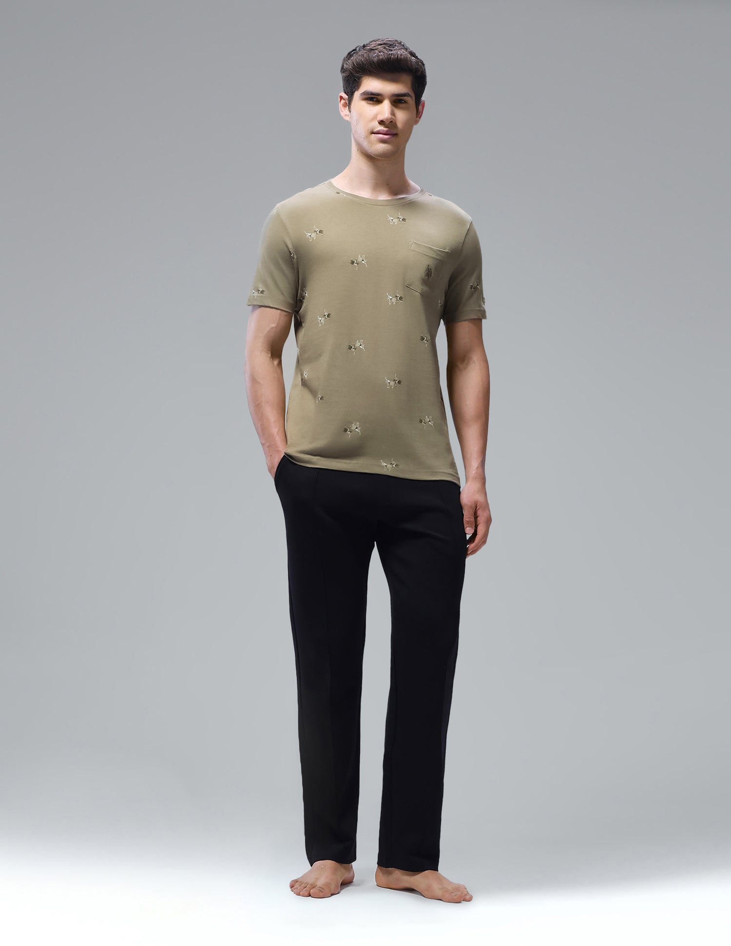 Graphic Brand Printed Regular Fit Loungewear T-Shirt Martin Olive - U.S. Polo Assn. India | Large