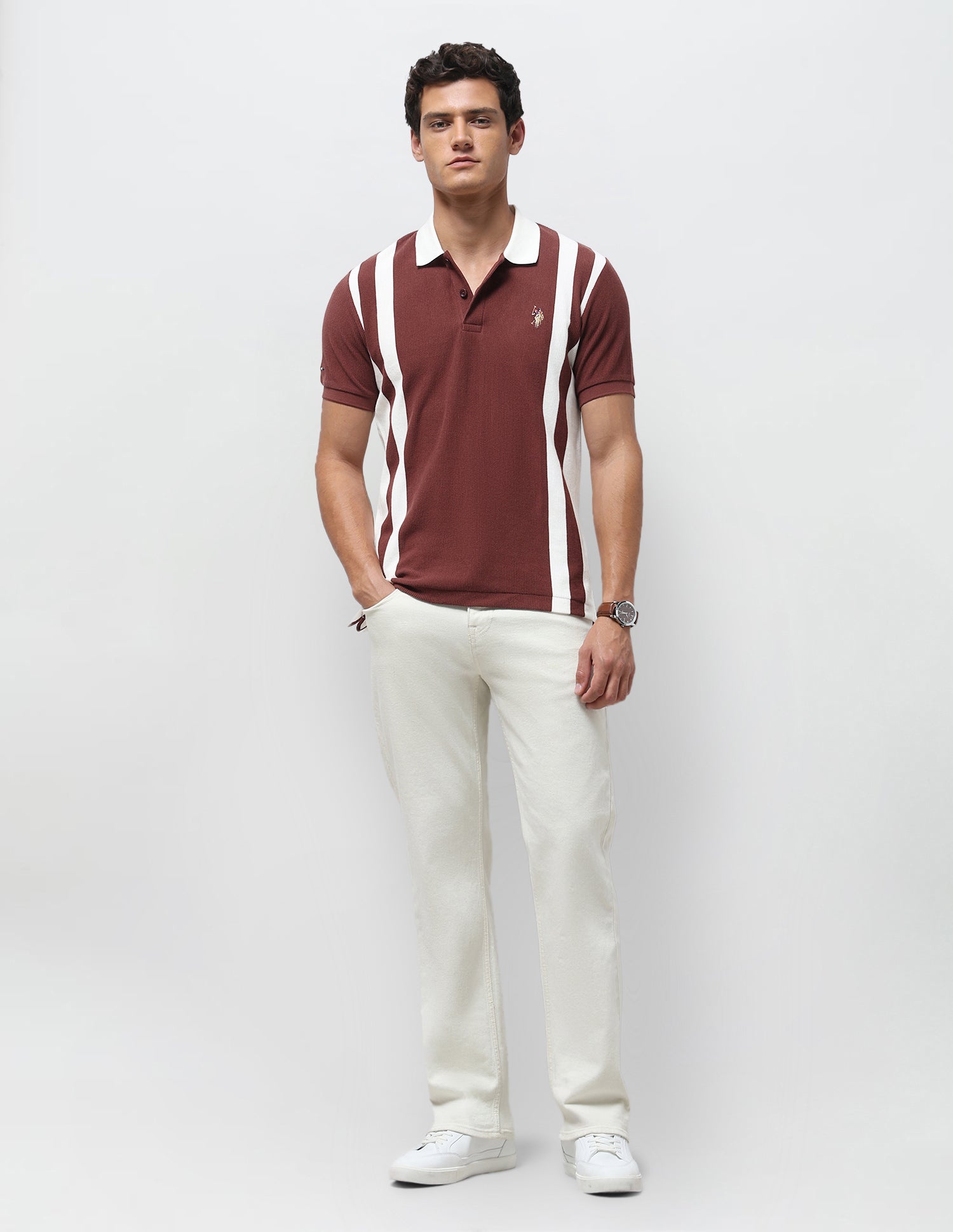 Vertical Striped Slim Fit Polo Shirt Rust - U.S. Polo Assn. India | Large