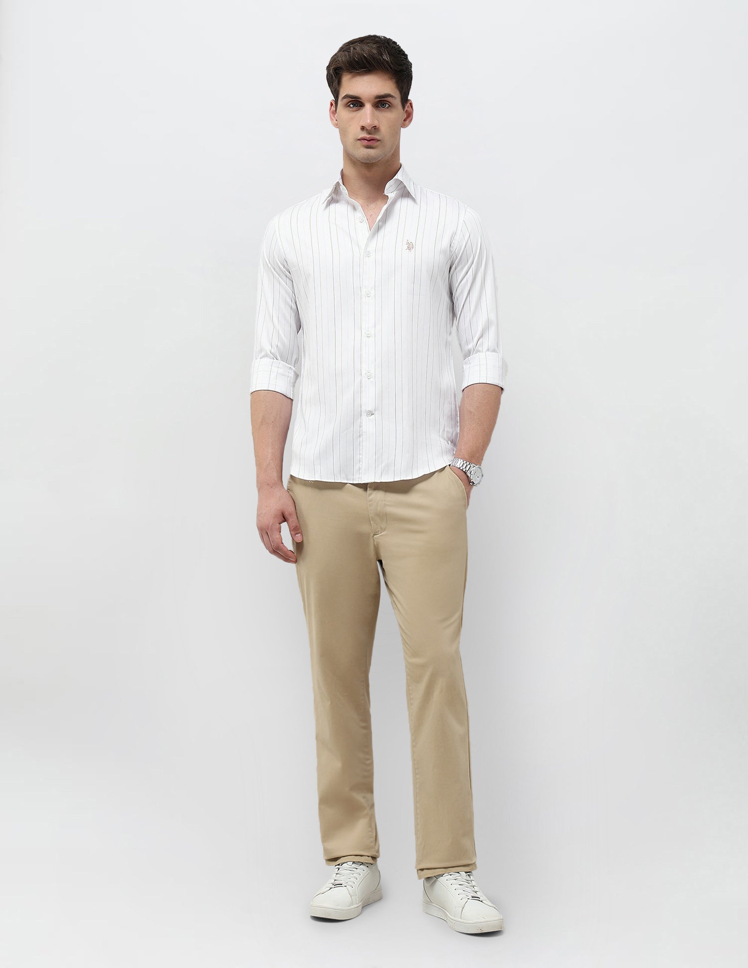 Vertical Striped Regular Fit Shirt Off White - U.S. POLO ASSN. | Large