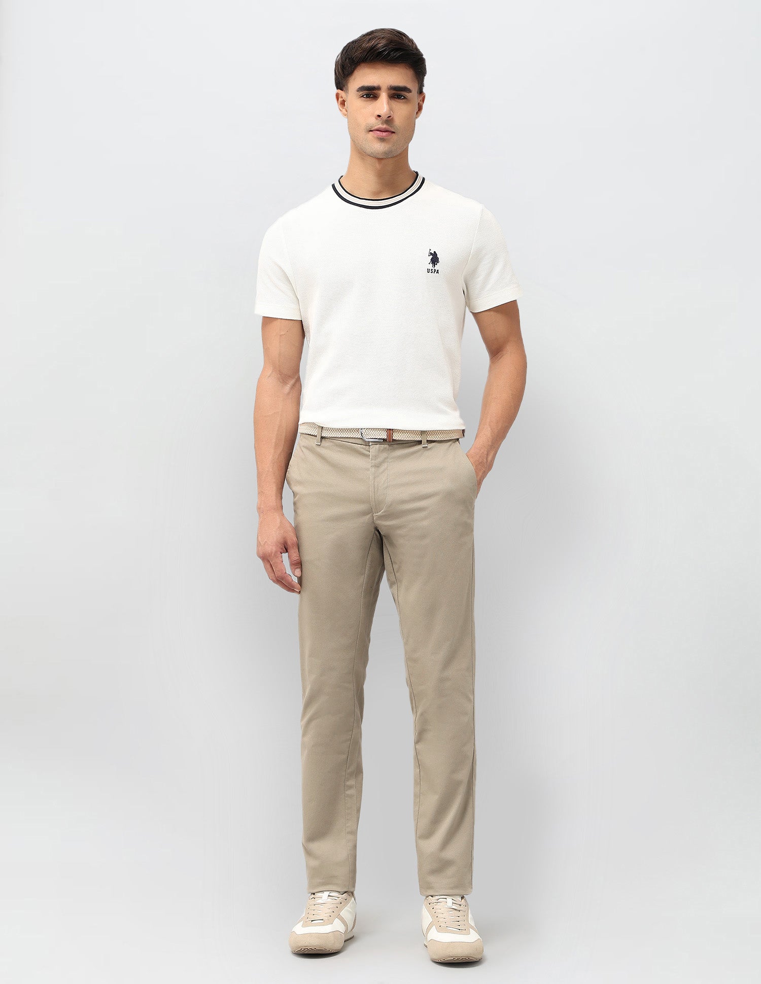 Austin Slim Fit Satin Trousers Khaki - U.S. POLO ASSN. | Large