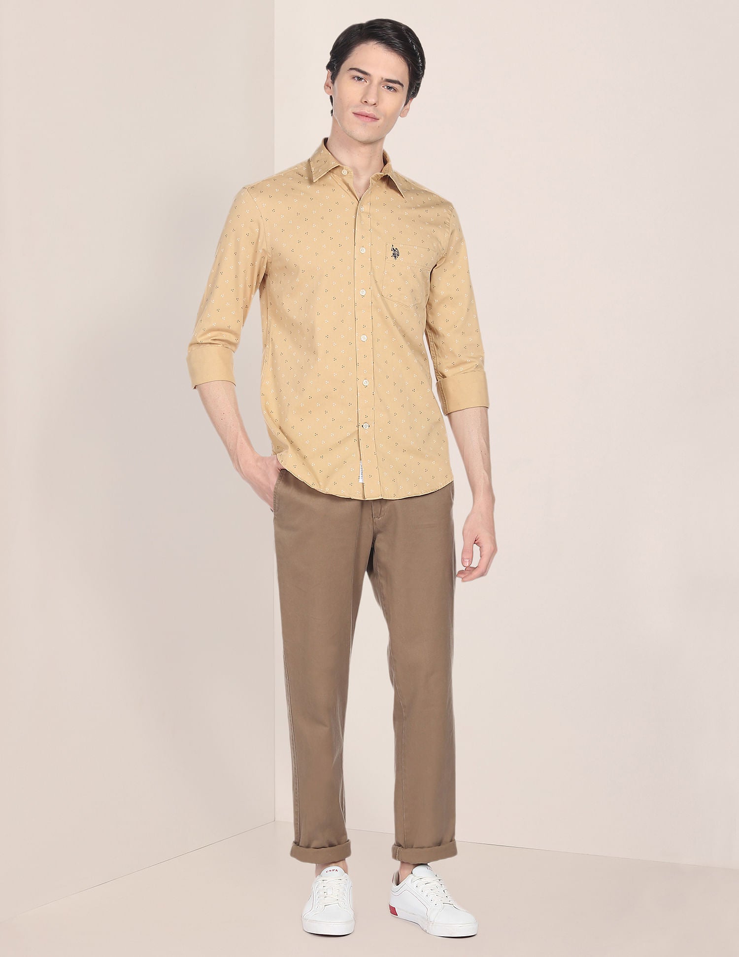 Motif Print Twill Shirt Beige - U.S. Polo Assn. India | Large
