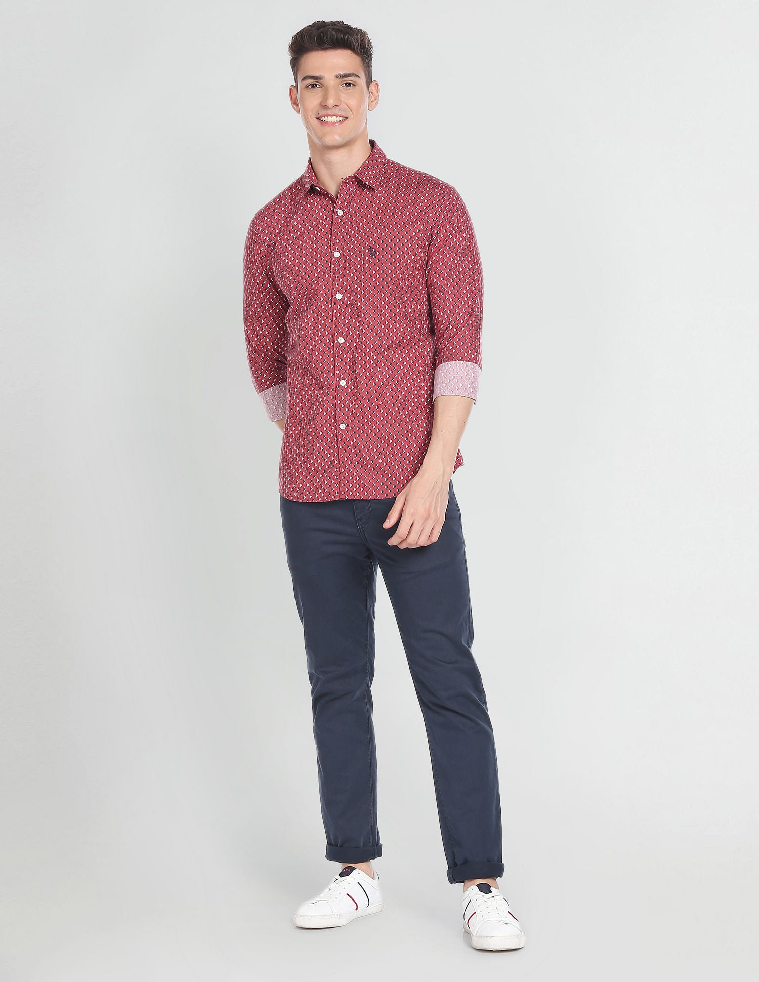 Motif Print Pure Cotton Shirt Rust - U.S. Polo Assn. India | Large