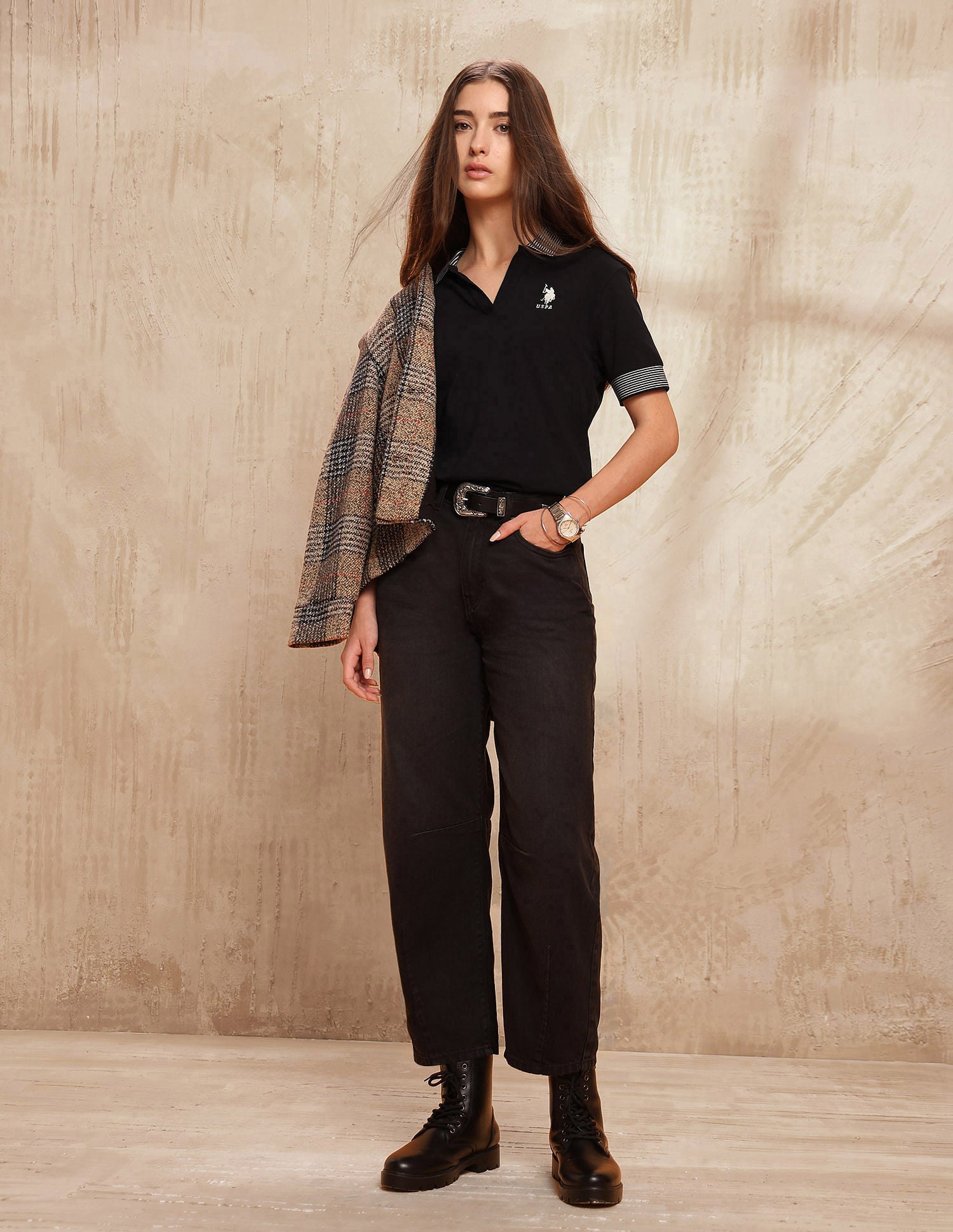 Boxy Fit Solid Polo Shirt Black - U.S. POLO ASSN. | Large