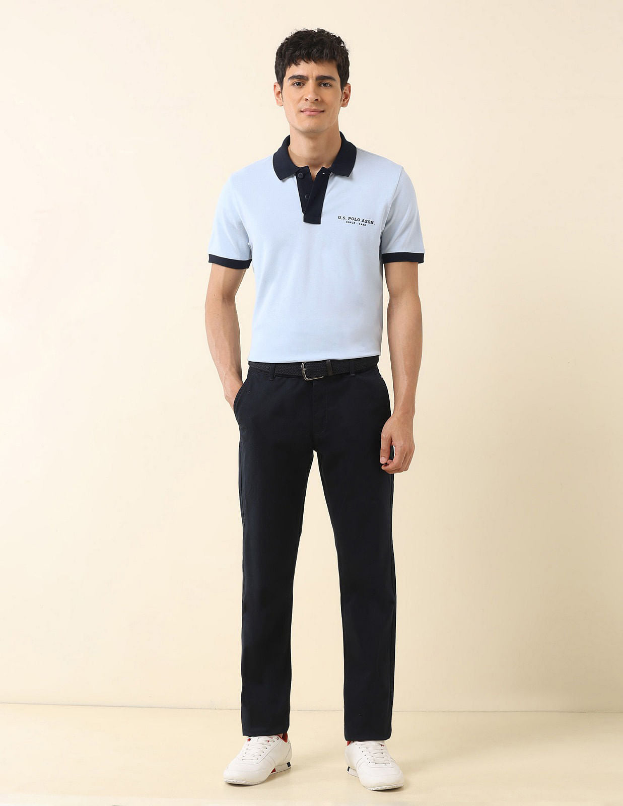 Contrast Collar Slim Fit Polo Shirt Light Blue - U.S. Polo Assn. India | Large