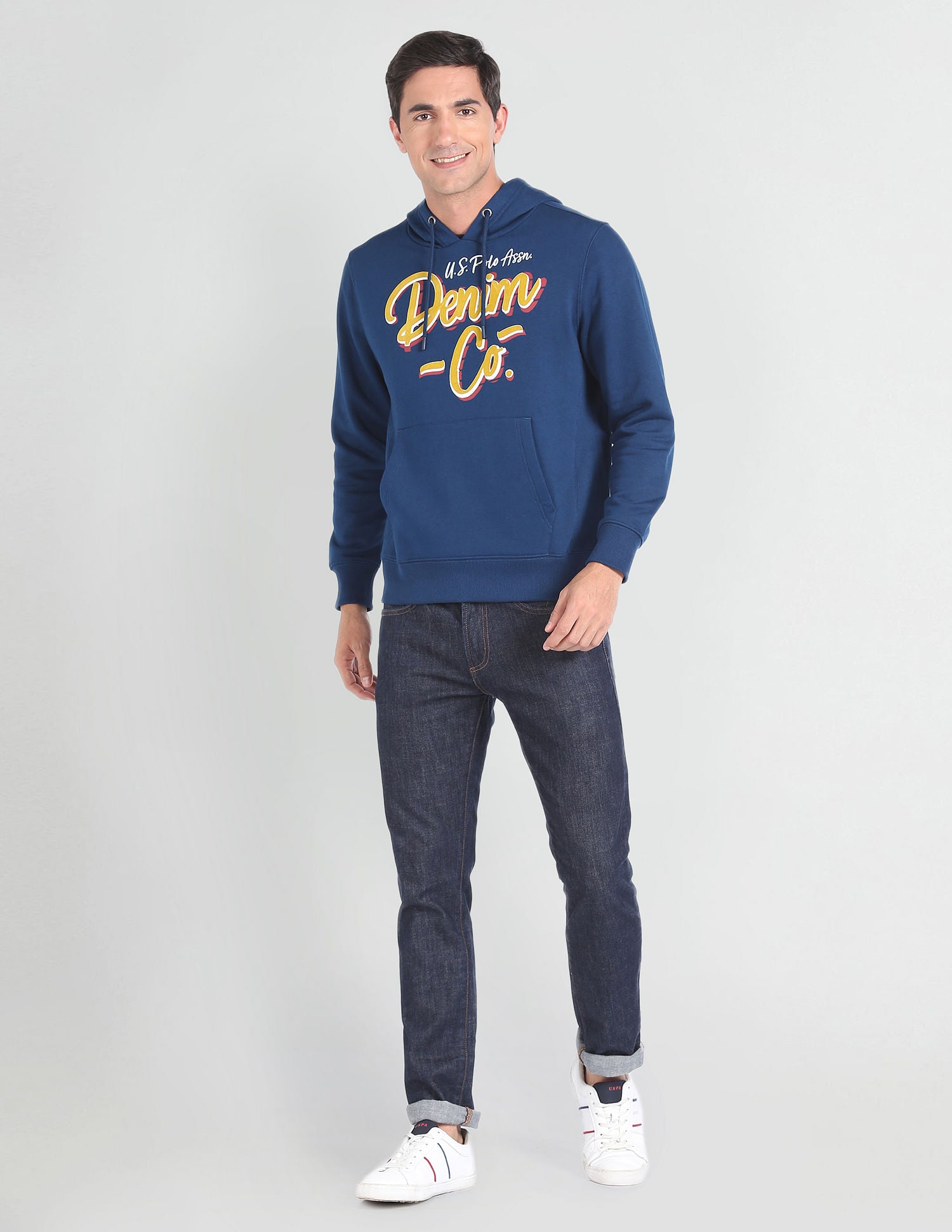 Kangaroo Pocket Hooded Sweatshirt Dark Blue - U.S. Polo Assn. India | Large