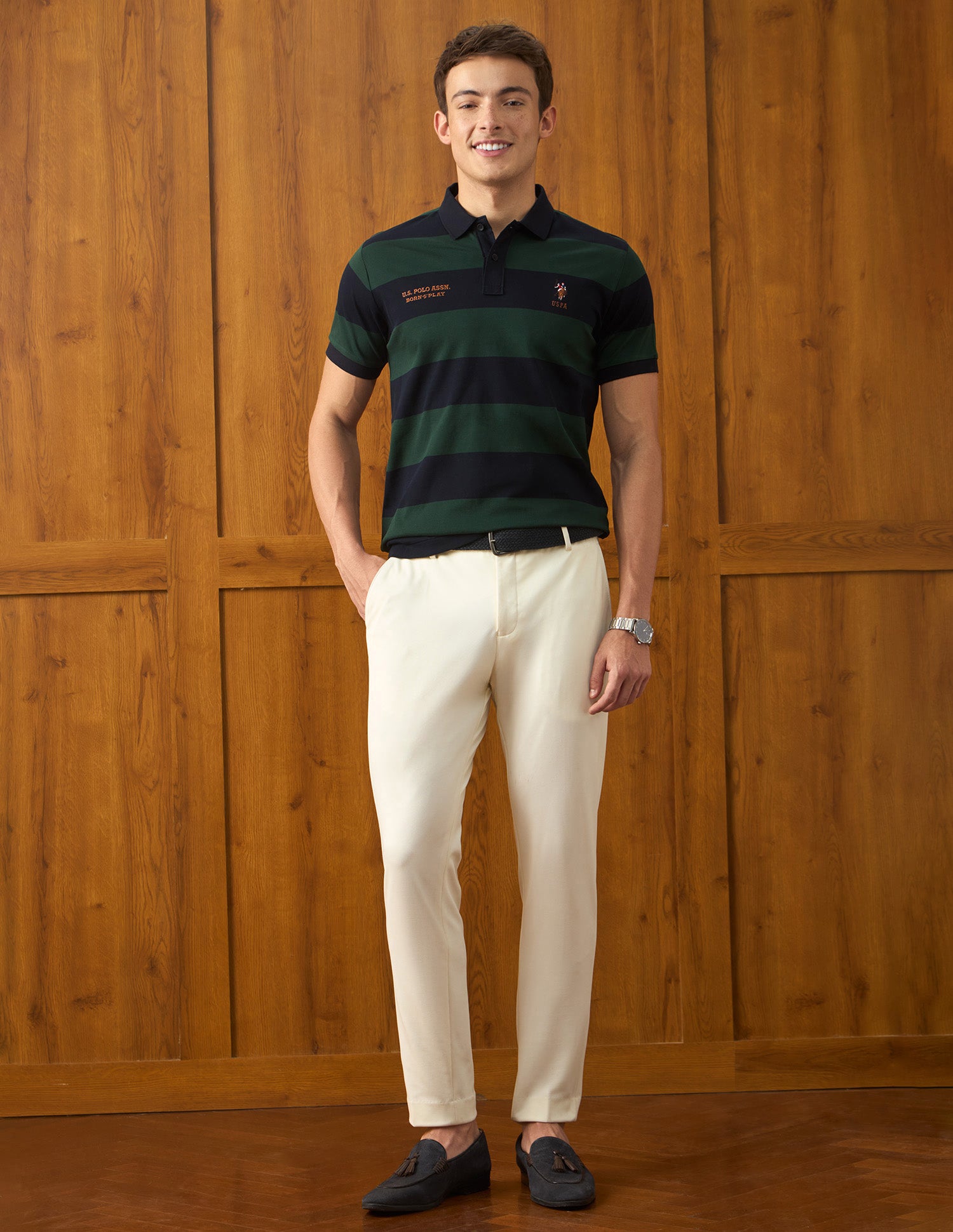 Horizontal Striped Slim Fit Polo Shirt Navy - U.S. Polo Assn. India | Large