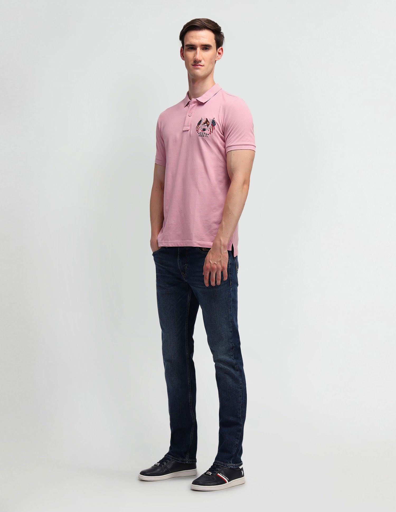 Pure Cotton Solid Slim Fit Polo Shirt Pink - U.S. POLO ASSN. | Large