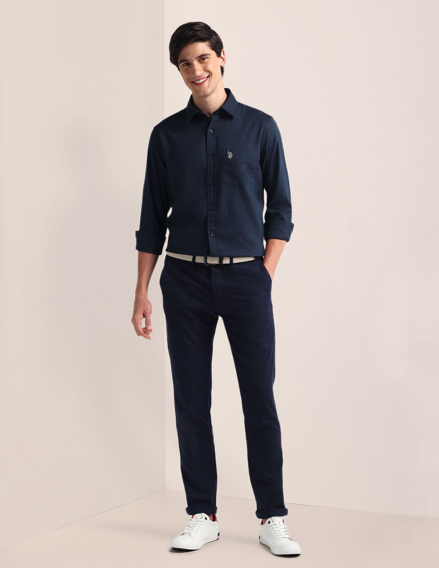 Tailored Fit Pure Cotton Shirt Navy - U.S. Polo Assn. India | Large