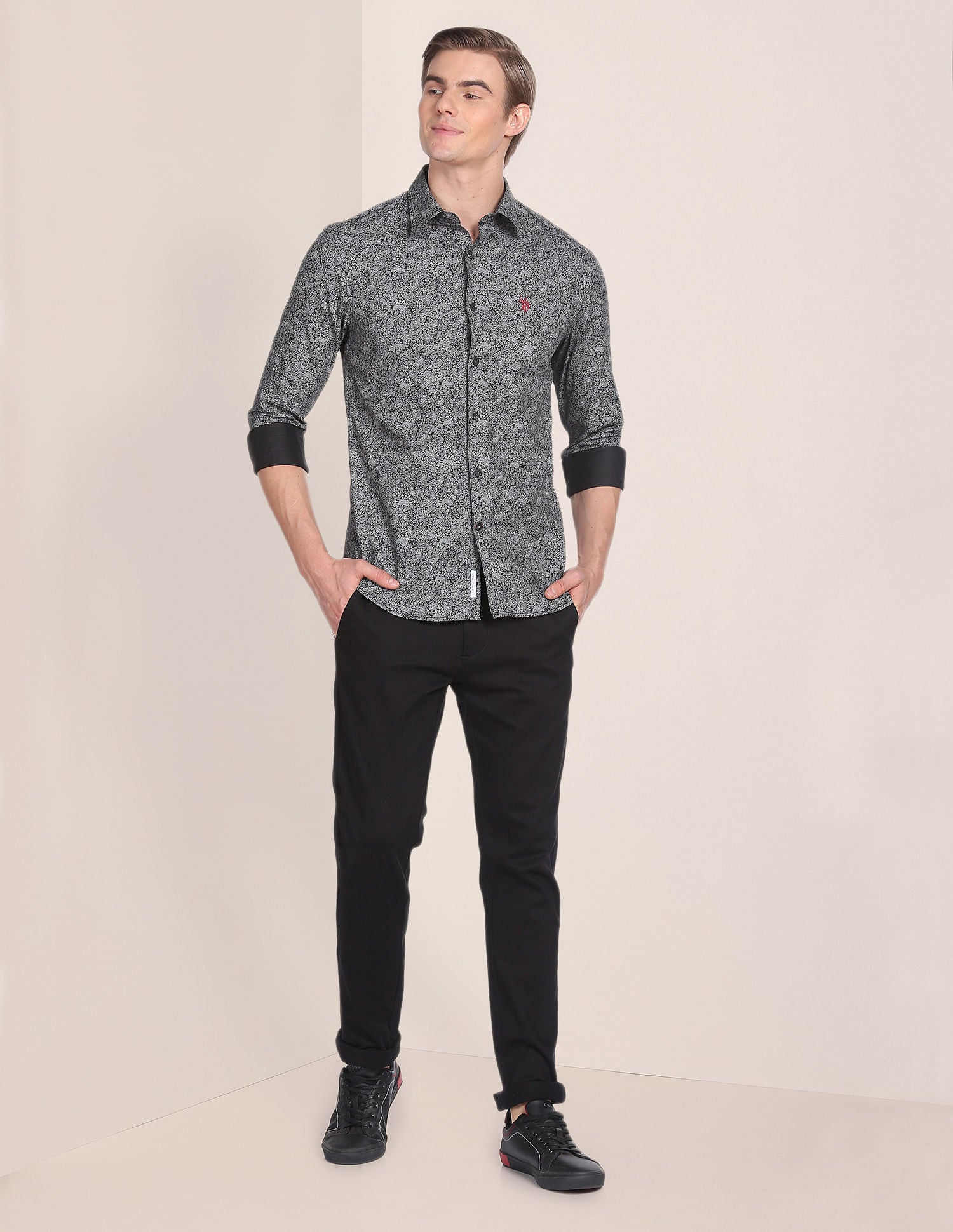 Paisley Print Cotton Casual Shirt Black - U.S. Polo Assn. India | Large