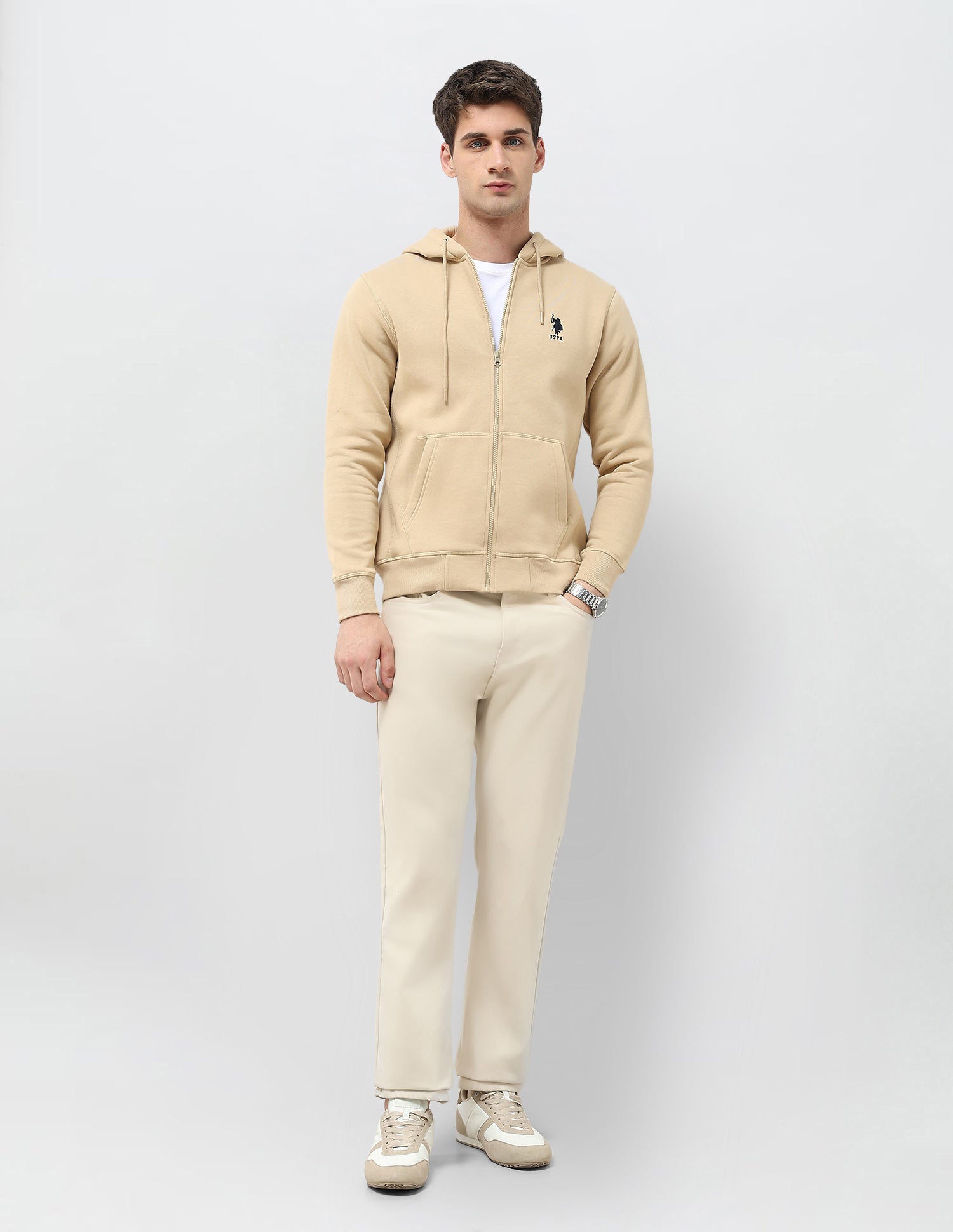 Solid Hooded Sweatshirt Beige - U.S. POLO ASSN. | Large