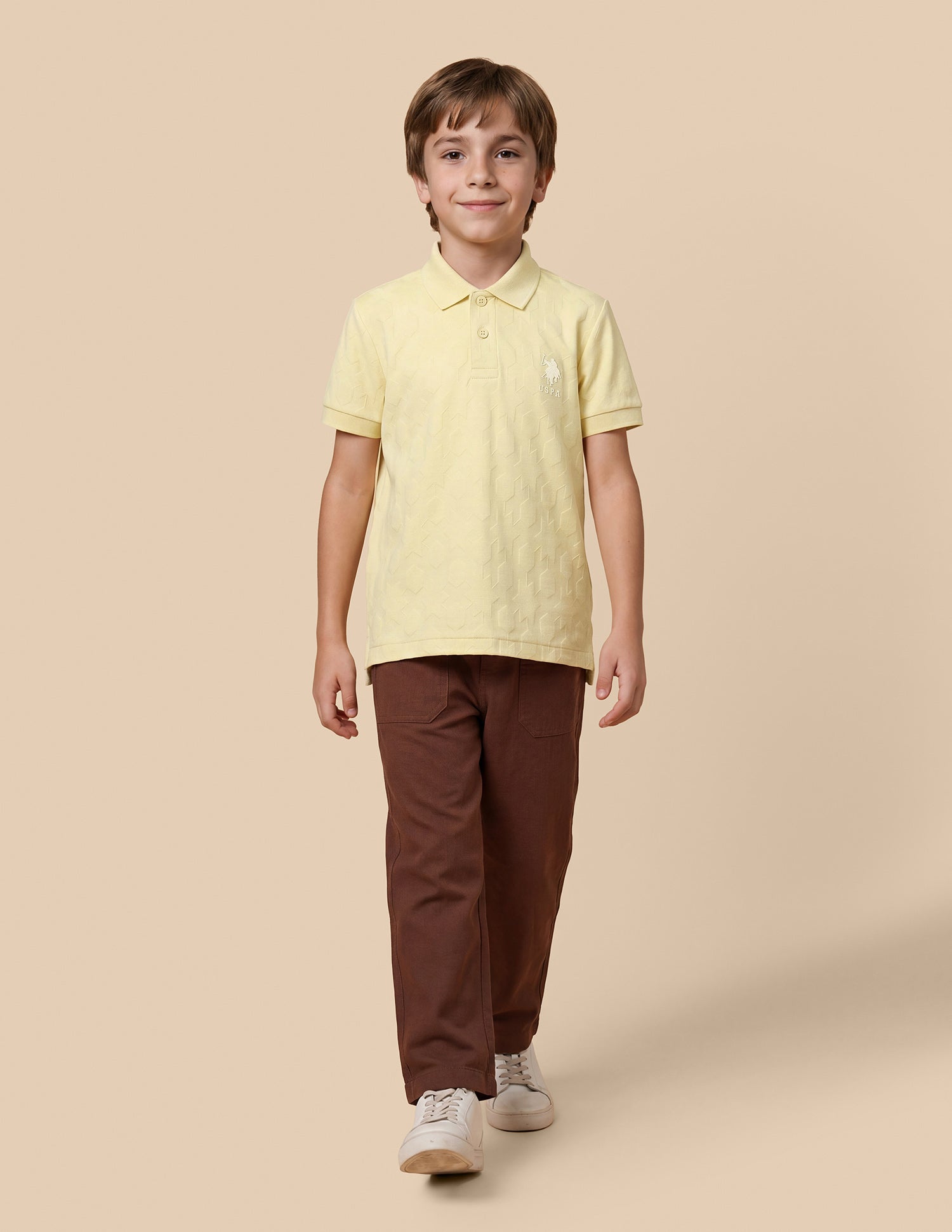 Geometric Self Design Regular Fit Polo Shirt Light Yellow - U.S. Polo Assn. India | Large