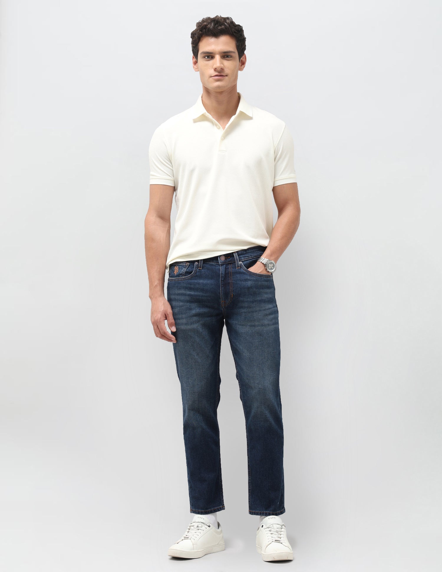 Cole Comfort Cropped Fit Blue Jeans Mid Blue - U.S. Polo Assn. India | Large