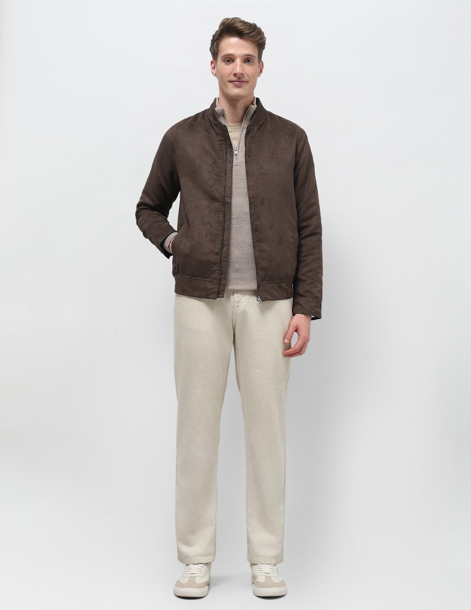 Solid Regular Fit Bomber Jacket Dark Brown - U.S. Polo Assn. India | Large