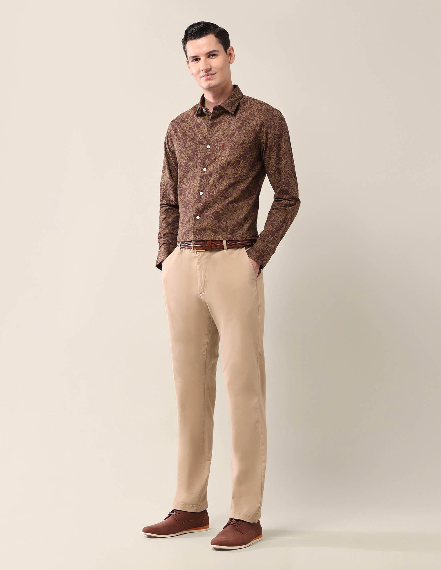All-Over Printed Tailored Fit Shirt Tan - U.S. Polo Assn. India | Large