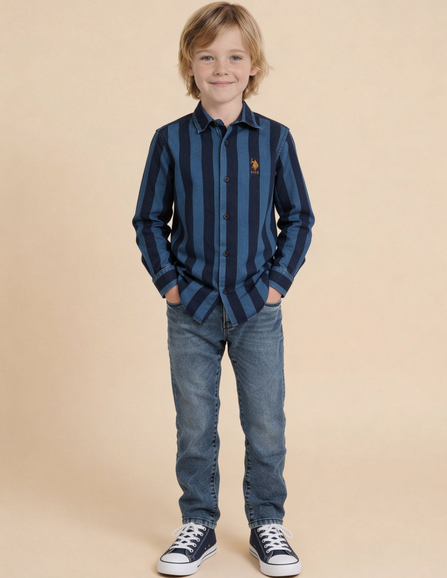 Vertical Striped Twill Weave Shirt Navy - U.S. Polo Assn. India | Large