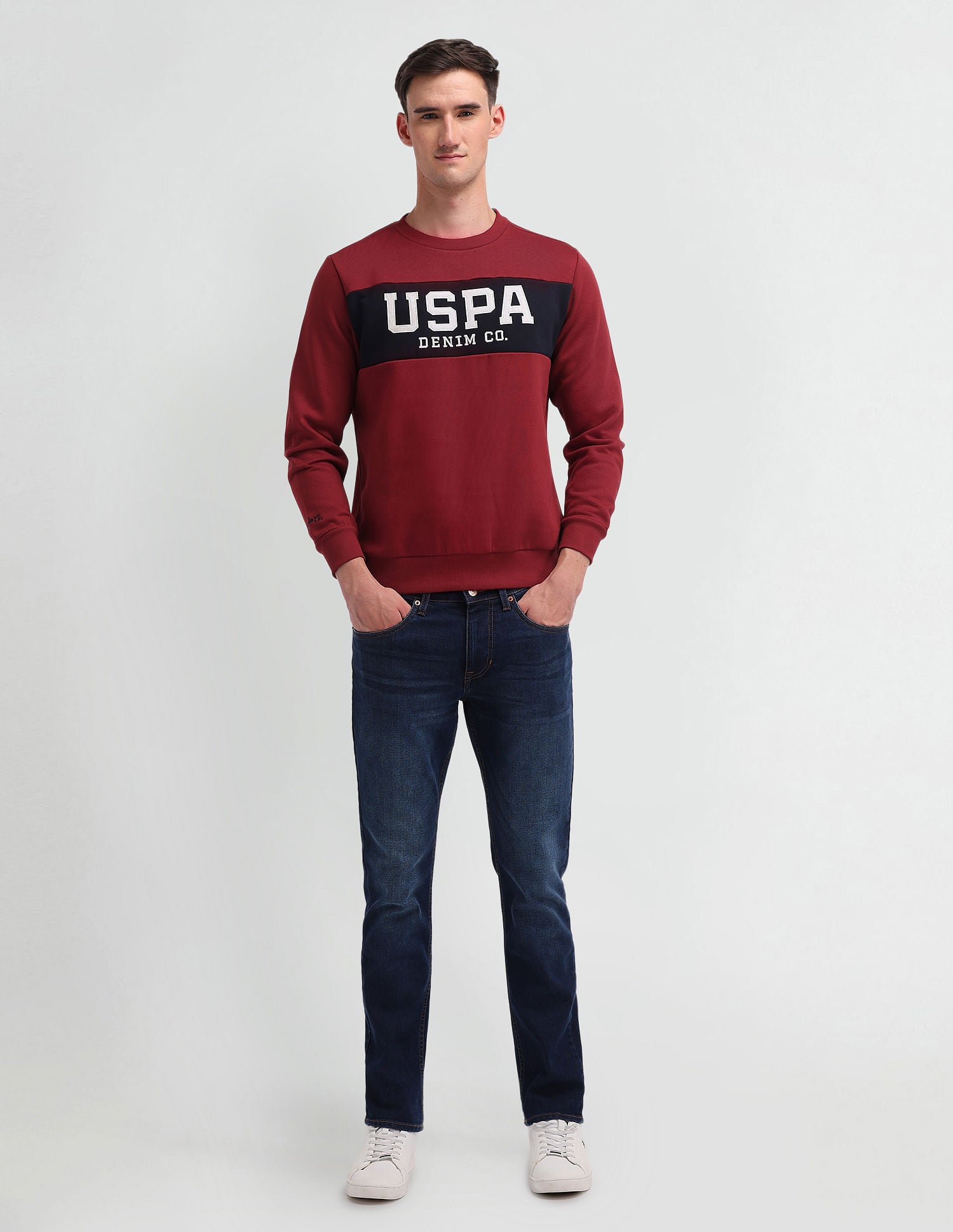 Regular Fit Brand Appliqued Sweatshirt Wine - U.S. Polo Assn. India | Large