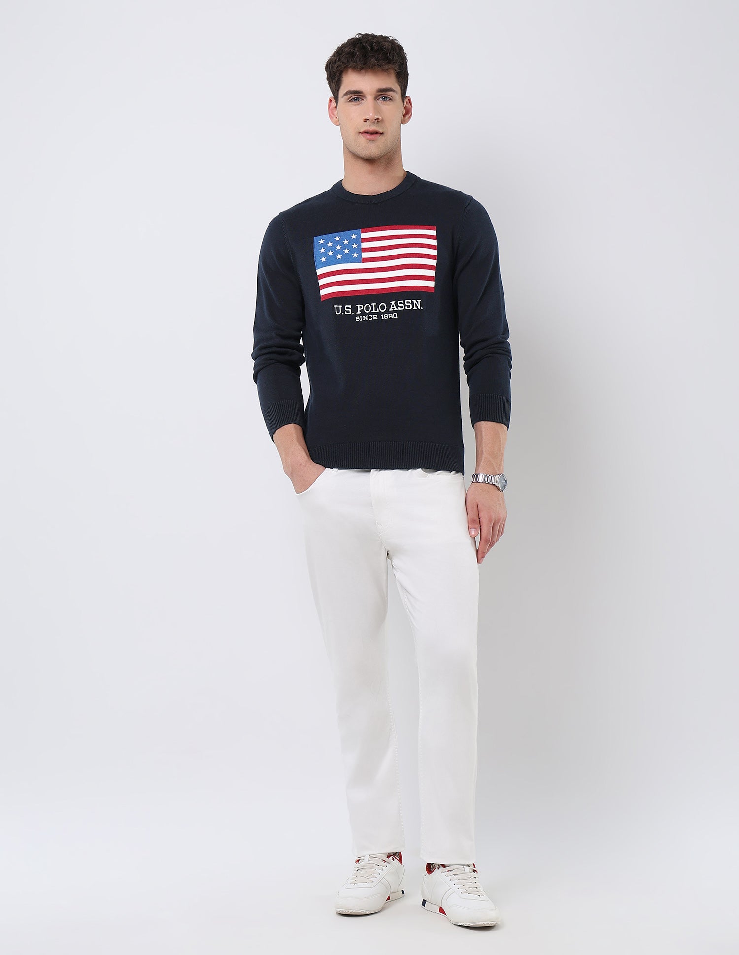 Brand Patterned Knit Regular Fit Sweater Navy - U.S. POLO ASSN. | Large