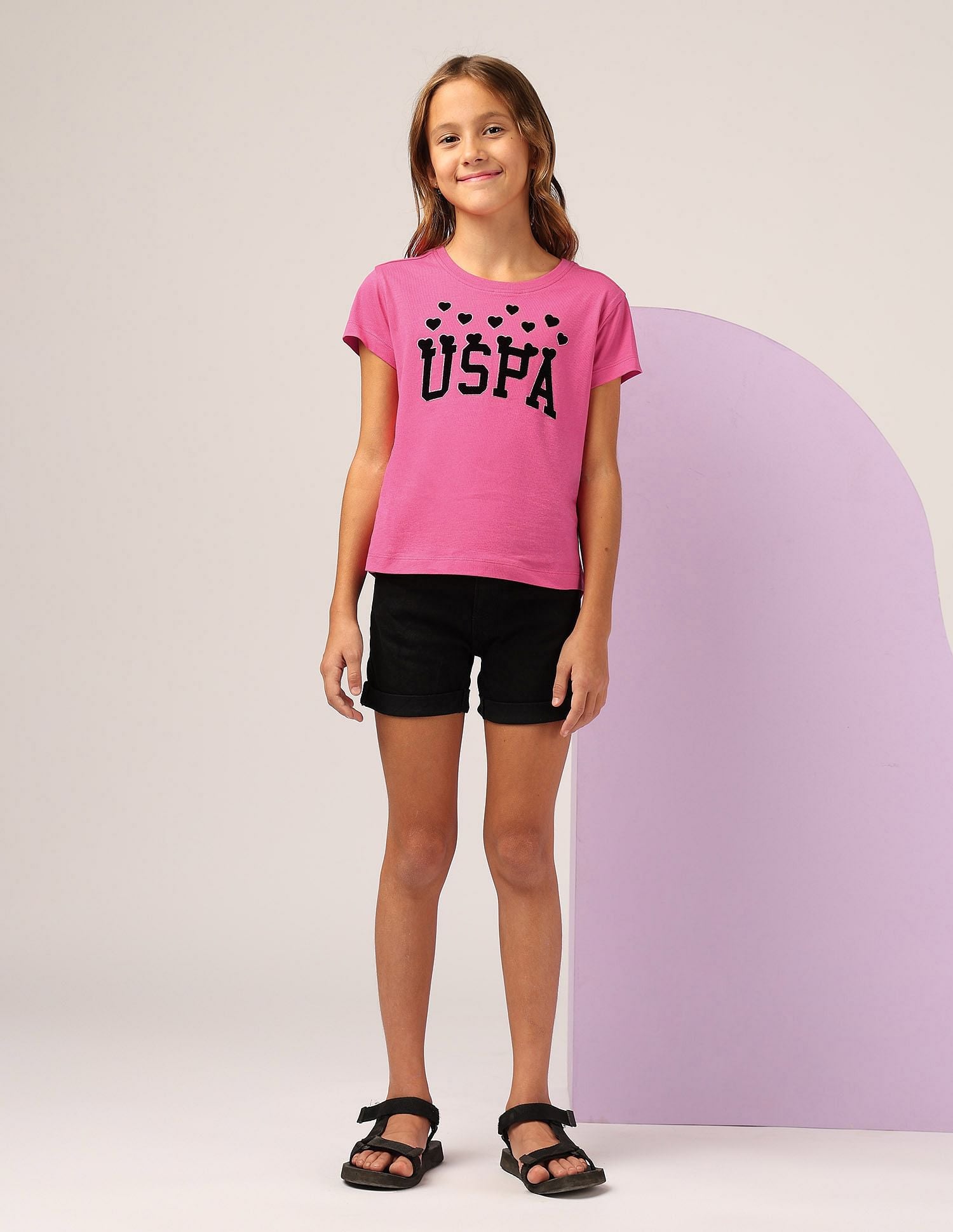 Girls Puff Print Relaxed Fit T-Shirt Dark Pink - U.S. POLO ASSN. | Large