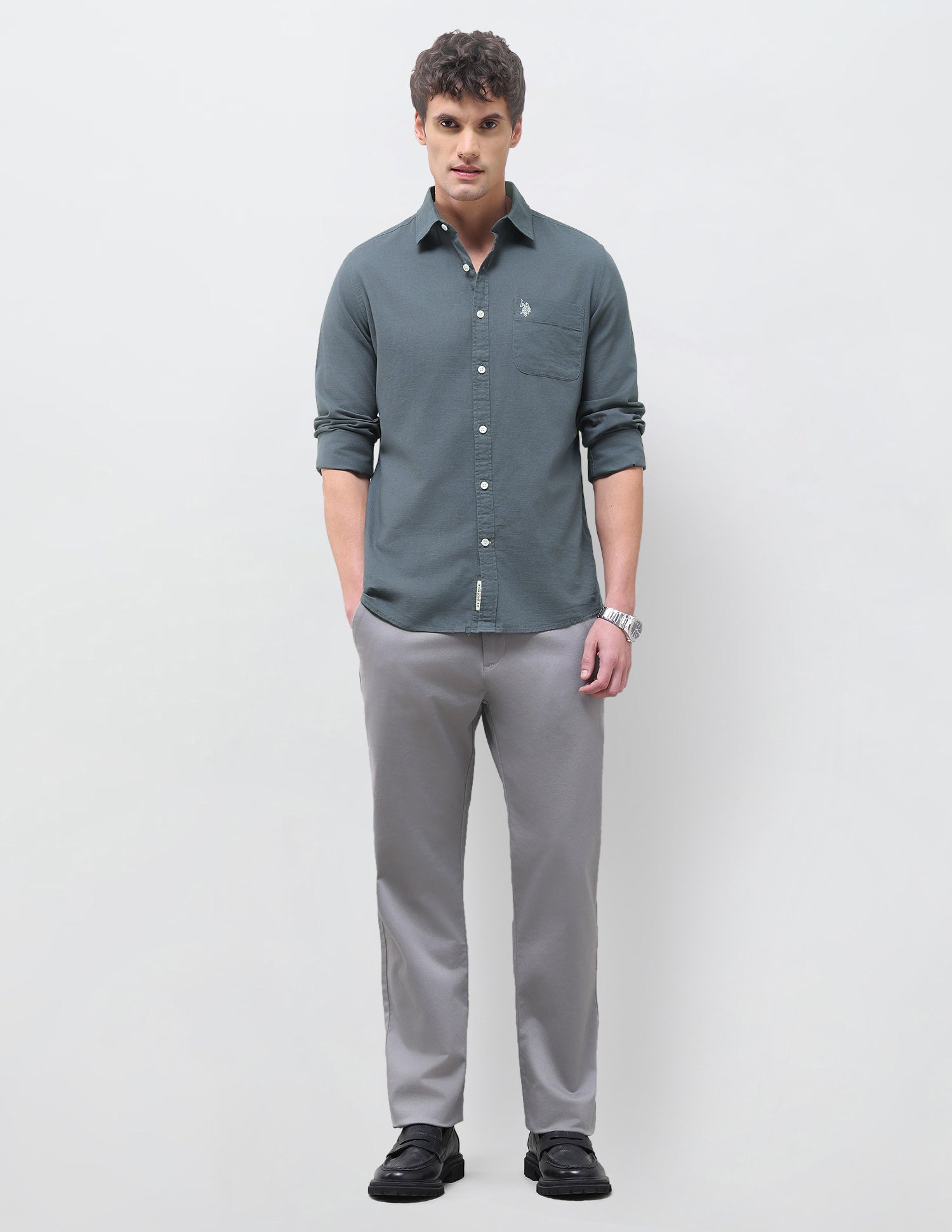 Solid Regular Fit Shirt Charcoal - U.S. Polo Assn. India | Large