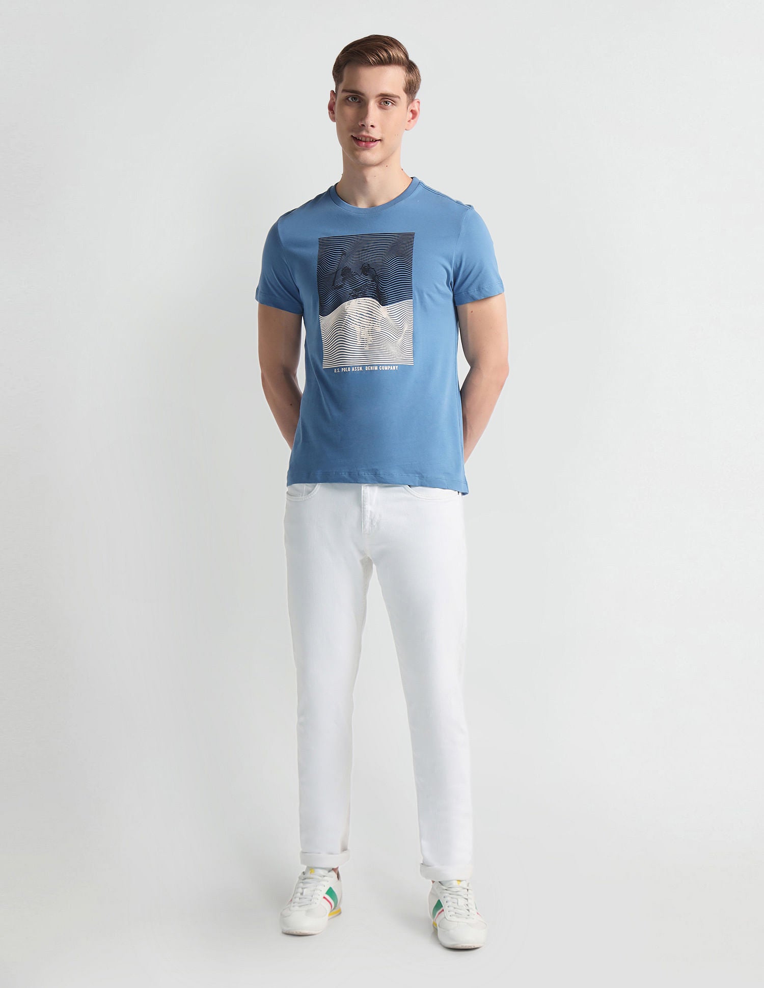 Brand Print Muscle Fit T-Shirt Blue - U.S. Polo Assn. India | Large