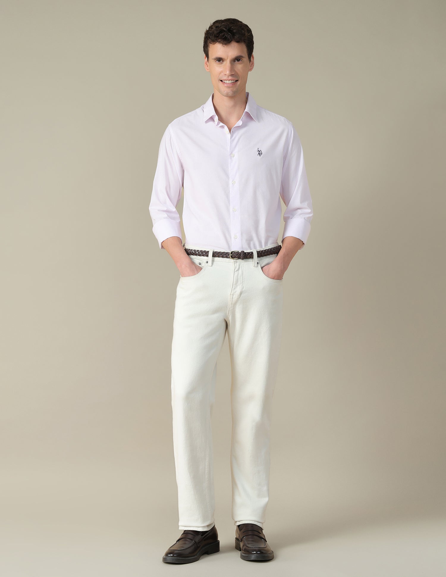 Vertical Striped Tailored Fit Shirt Lavender - U.S. Polo Assn. India | Large