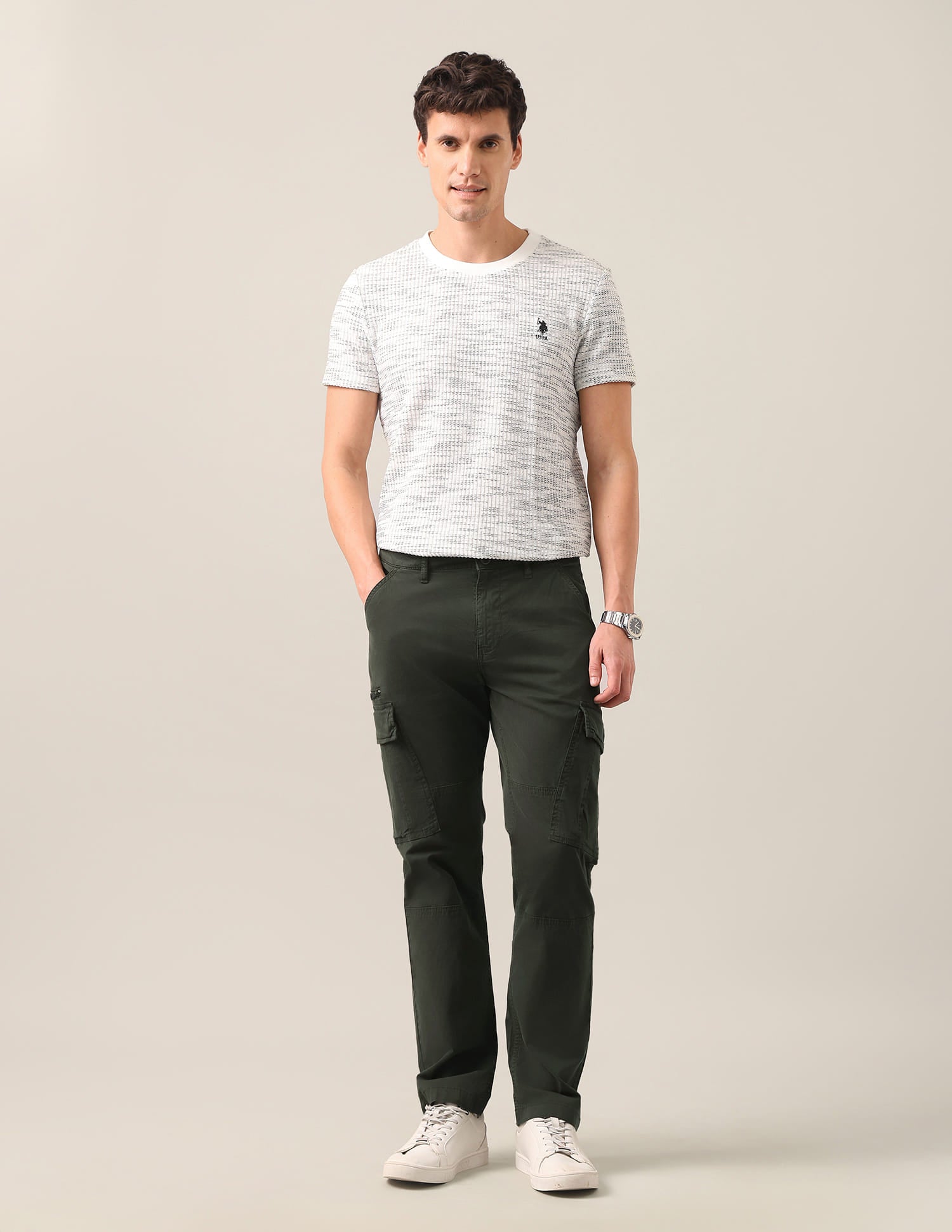 Harold Slim Straight Fit Twill Cargos Green - U.S. Polo Assn. India | Large
