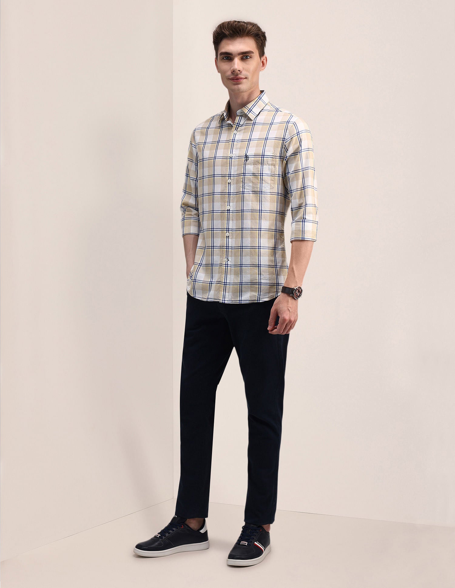Tartan Check Dobby Cotton Shirt Beige - U.S. Polo Assn. India | Large