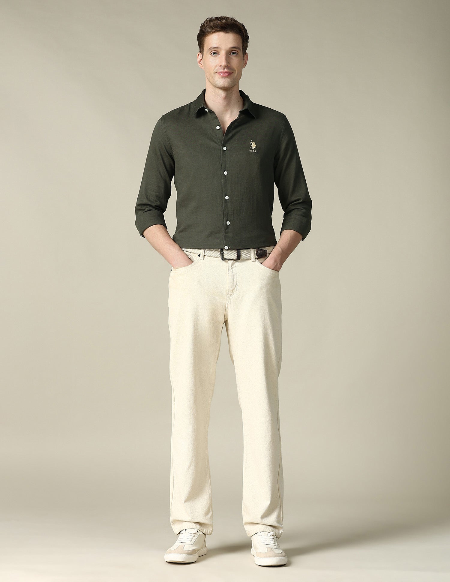 Dobby Regular Fit Shirt Olive - U.S. POLO ASSN. | Large