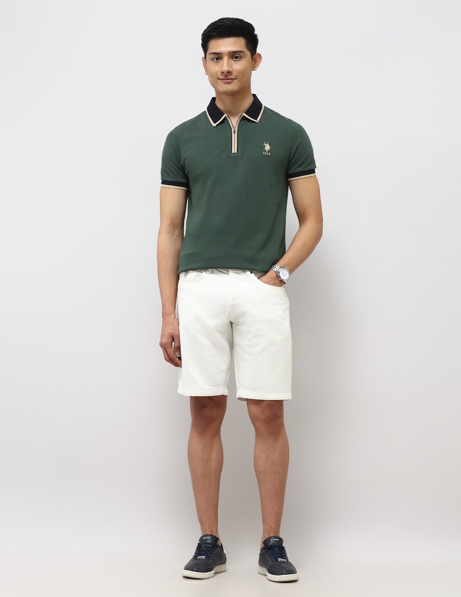 Pure Cotton Muscle Fit Polo Shirt Olive - U.S. Polo Assn. India | Large