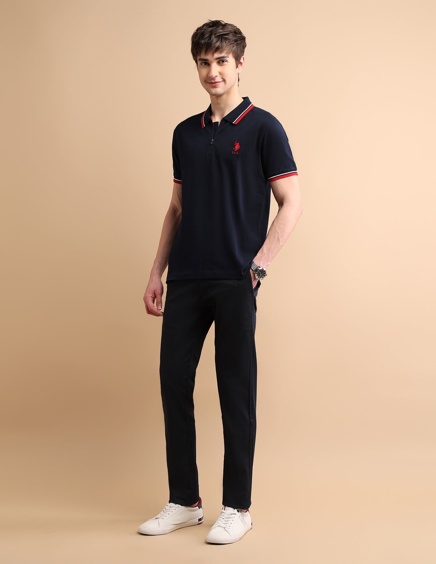 Tipped Zipper Polo Shirt Navy - U.S. POLO ASSN. | Large