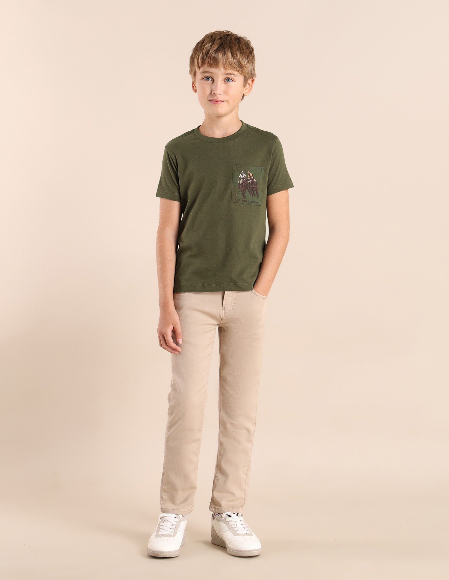 Boys Brand Printed Regular Fit T-Shirt Olive - U.S. POLO ASSN. | Large