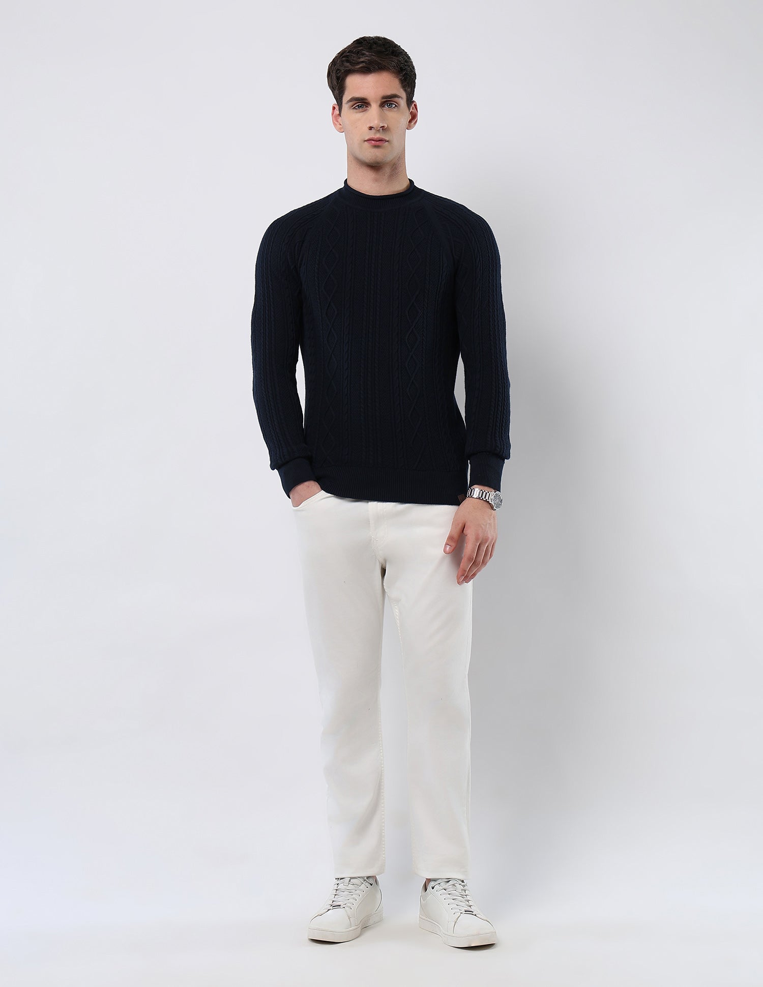 Cable Patterned Knit Regular Fit Sweater Navy - U.S. POLO ASSN. | Large