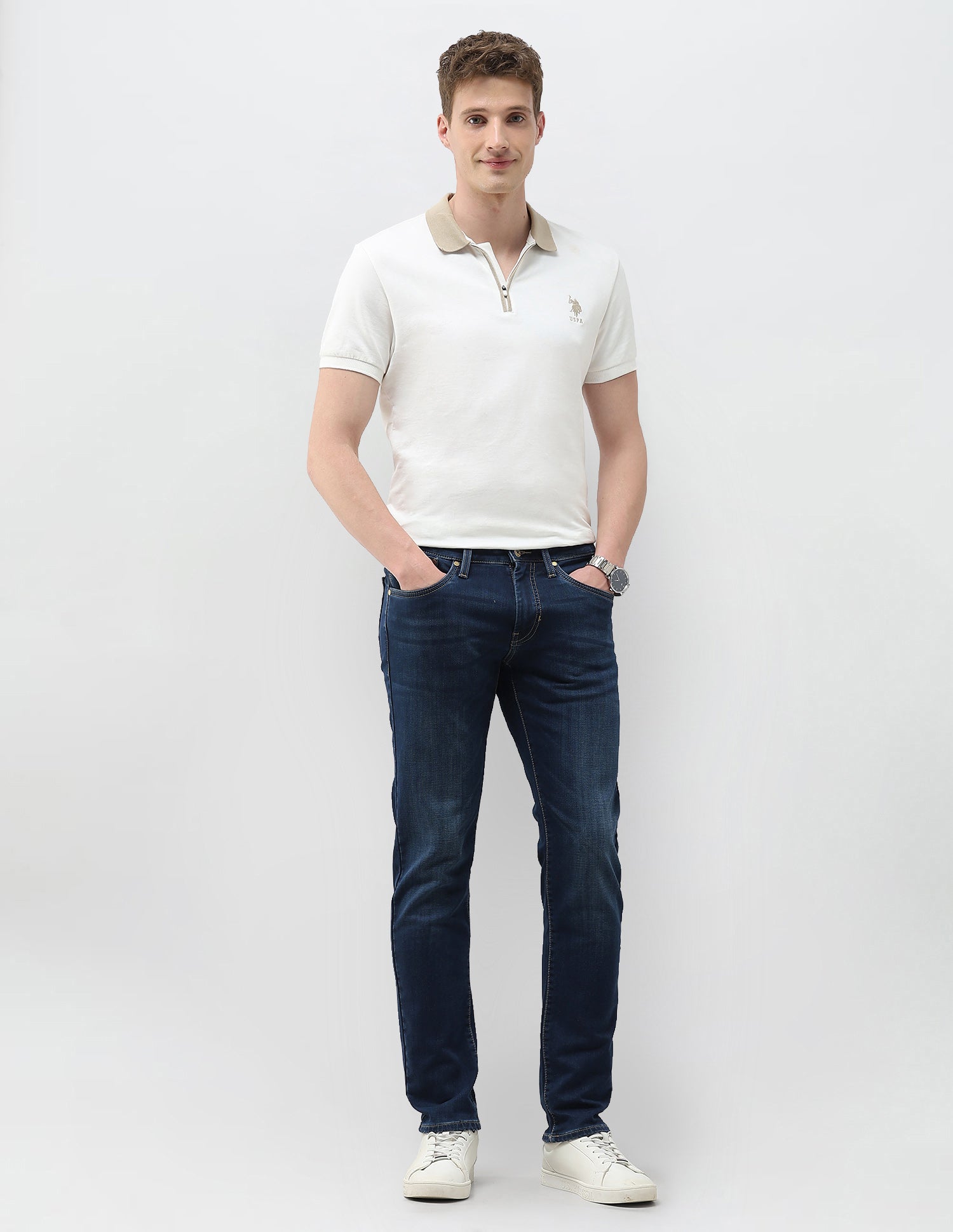 Brandon Slim Tapered Fit Blue Jeans Dark Blue - U.S. Polo Assn. India | Large