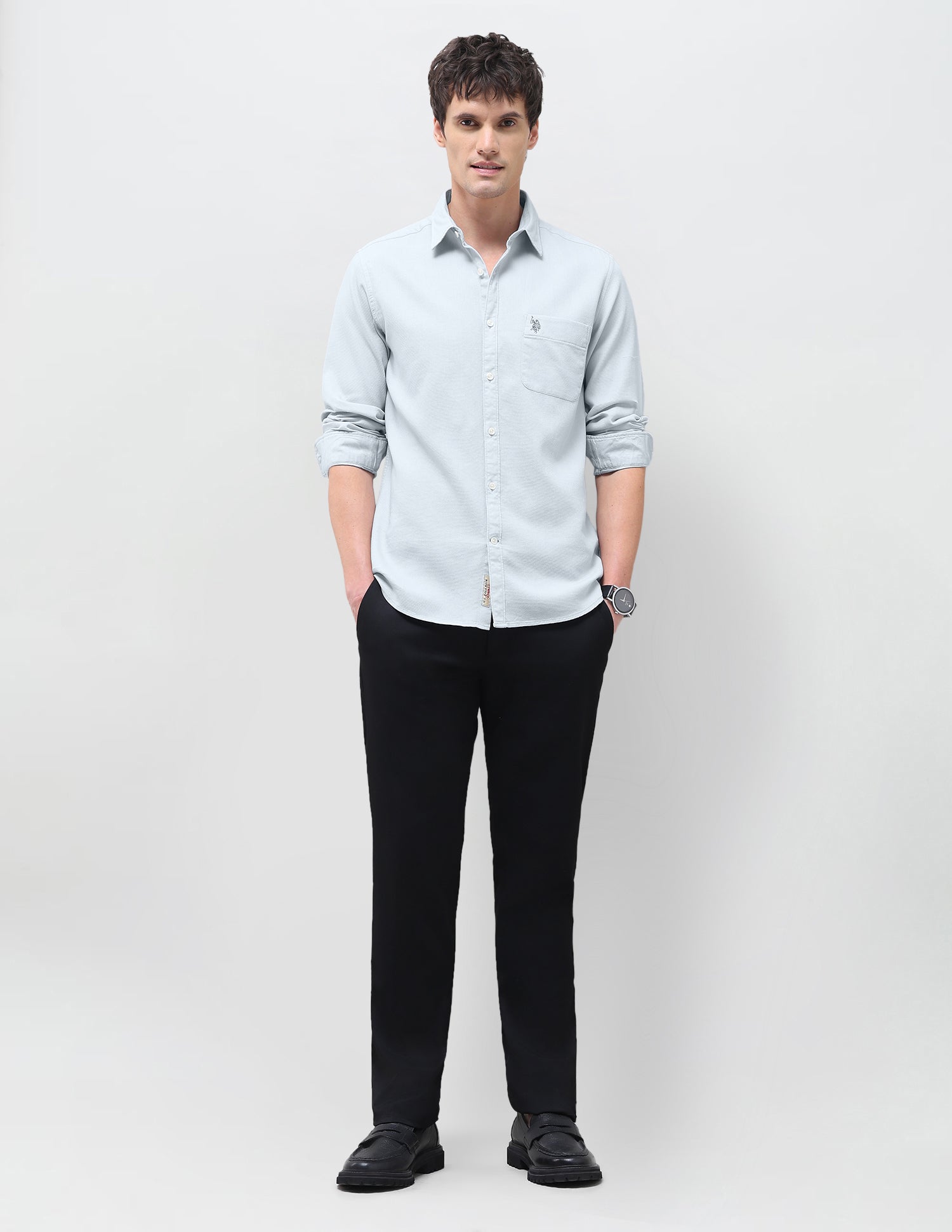 Textured Regular Fit Shirt Light Grey - U.S. Polo Assn. India | Large